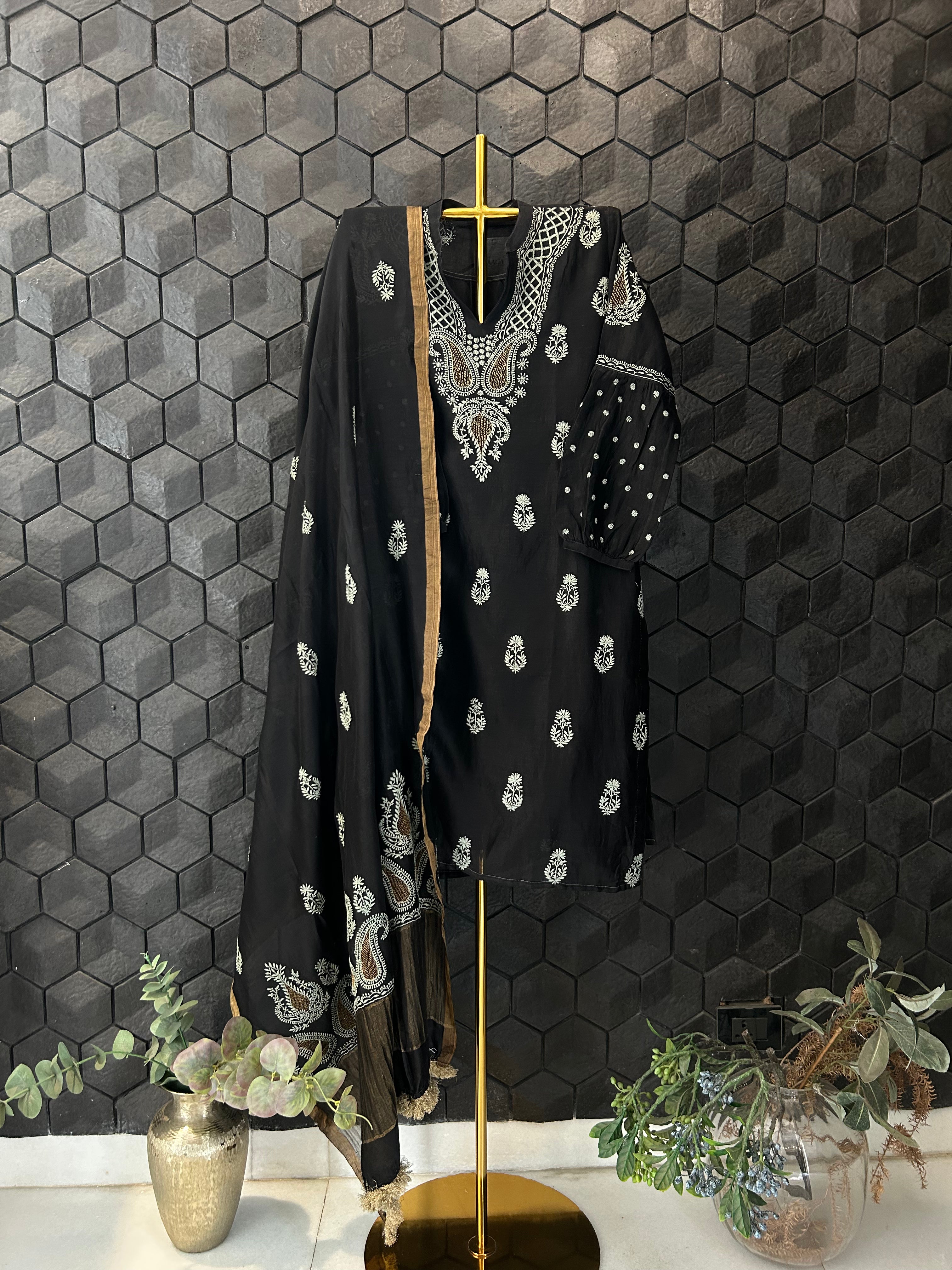 Black Chanderi Chikankari Suit Set