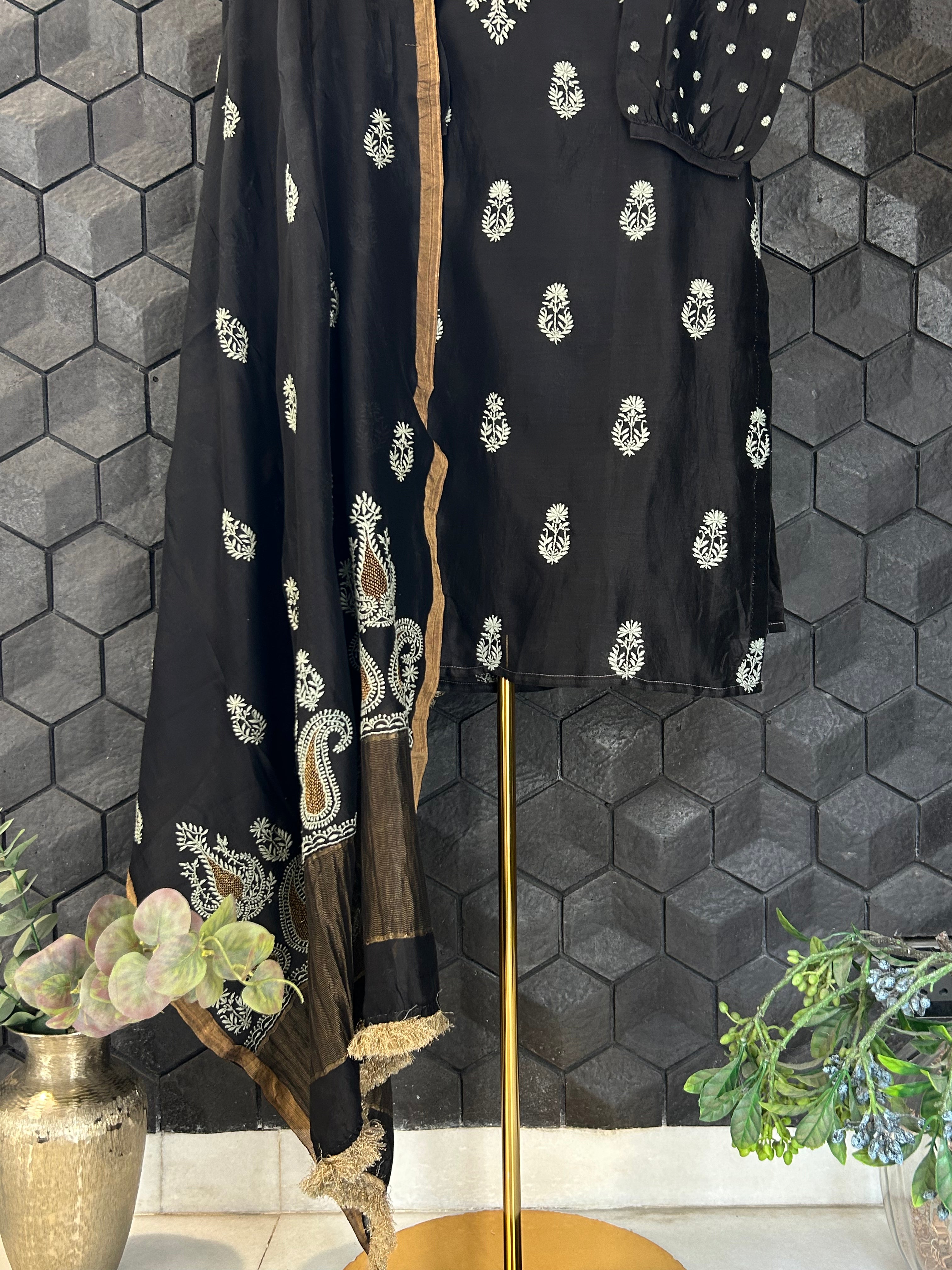 Black Chanderi Chikankari Suit Set