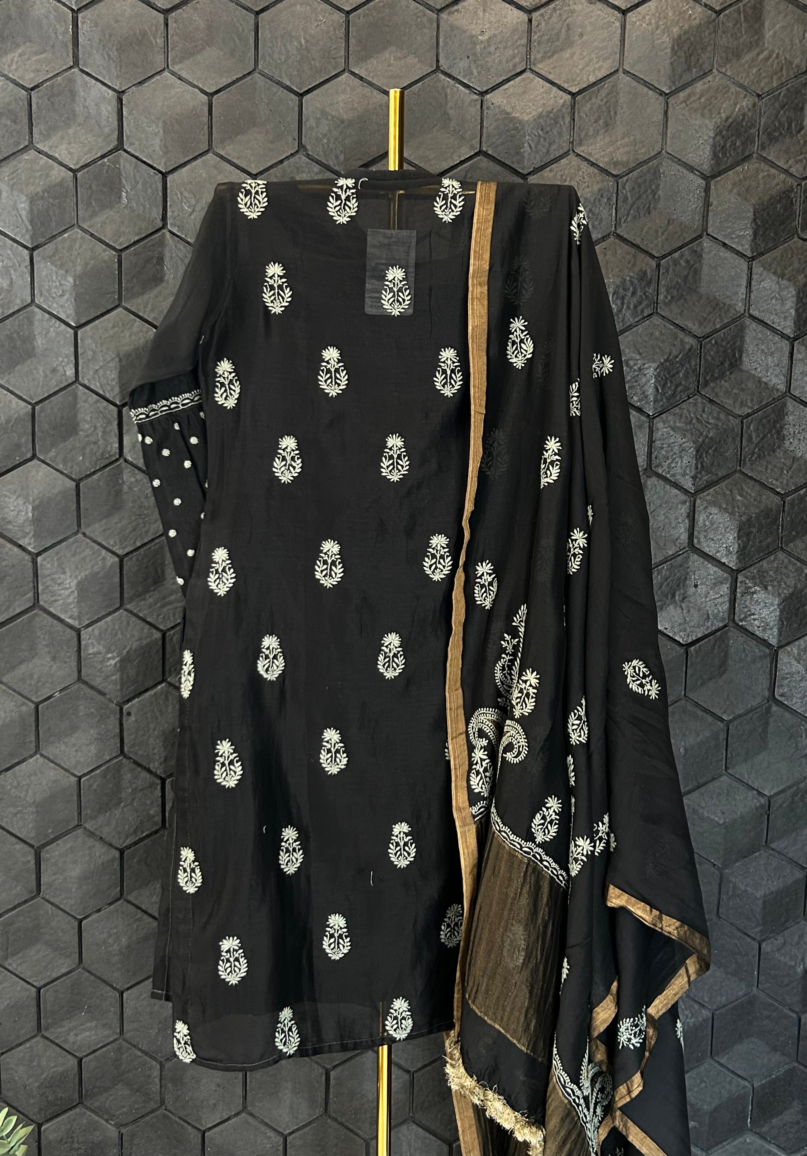 Black Chanderi Chikankari Suit Set