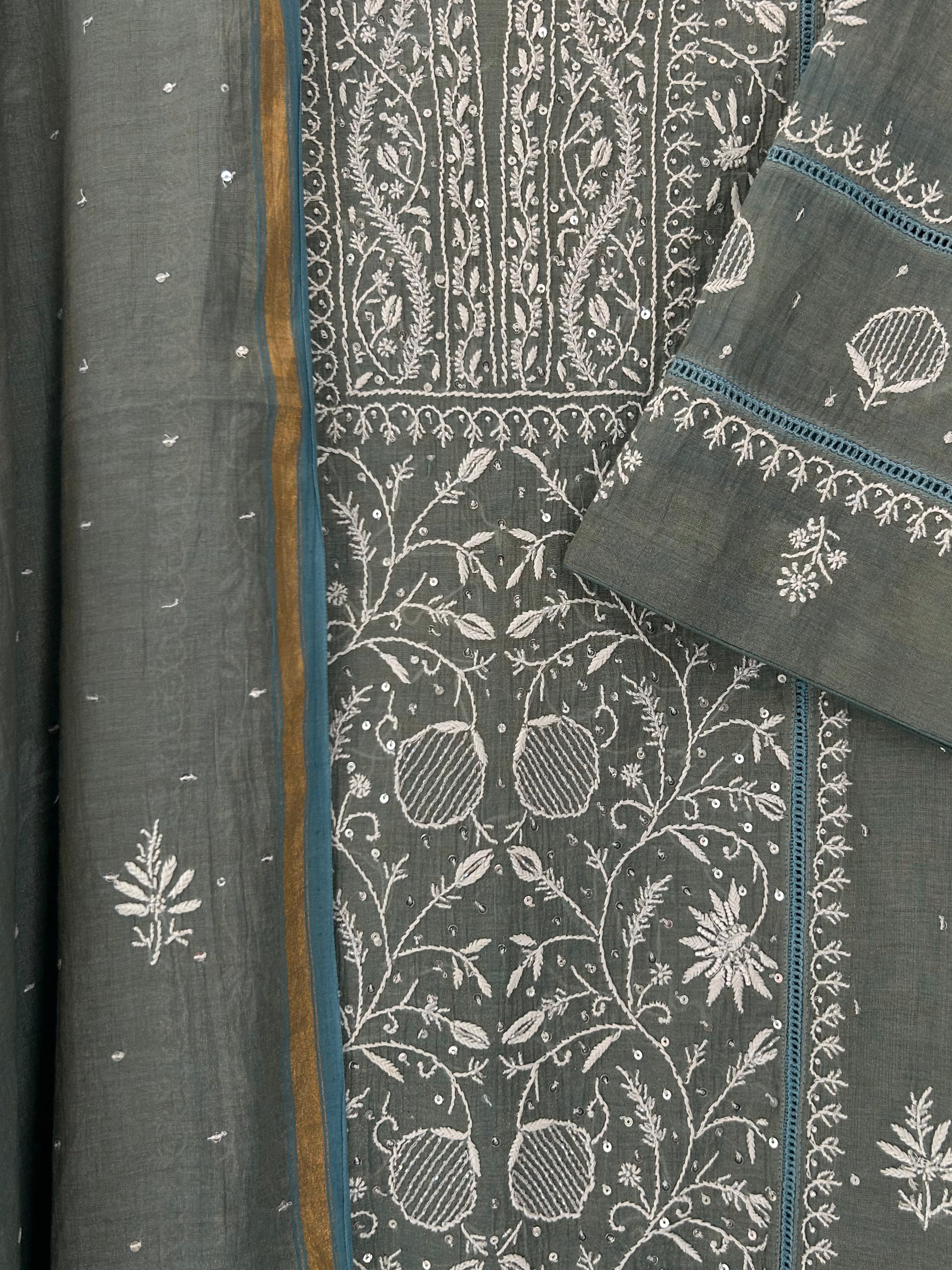Green Tissue Chikankari Suit Set