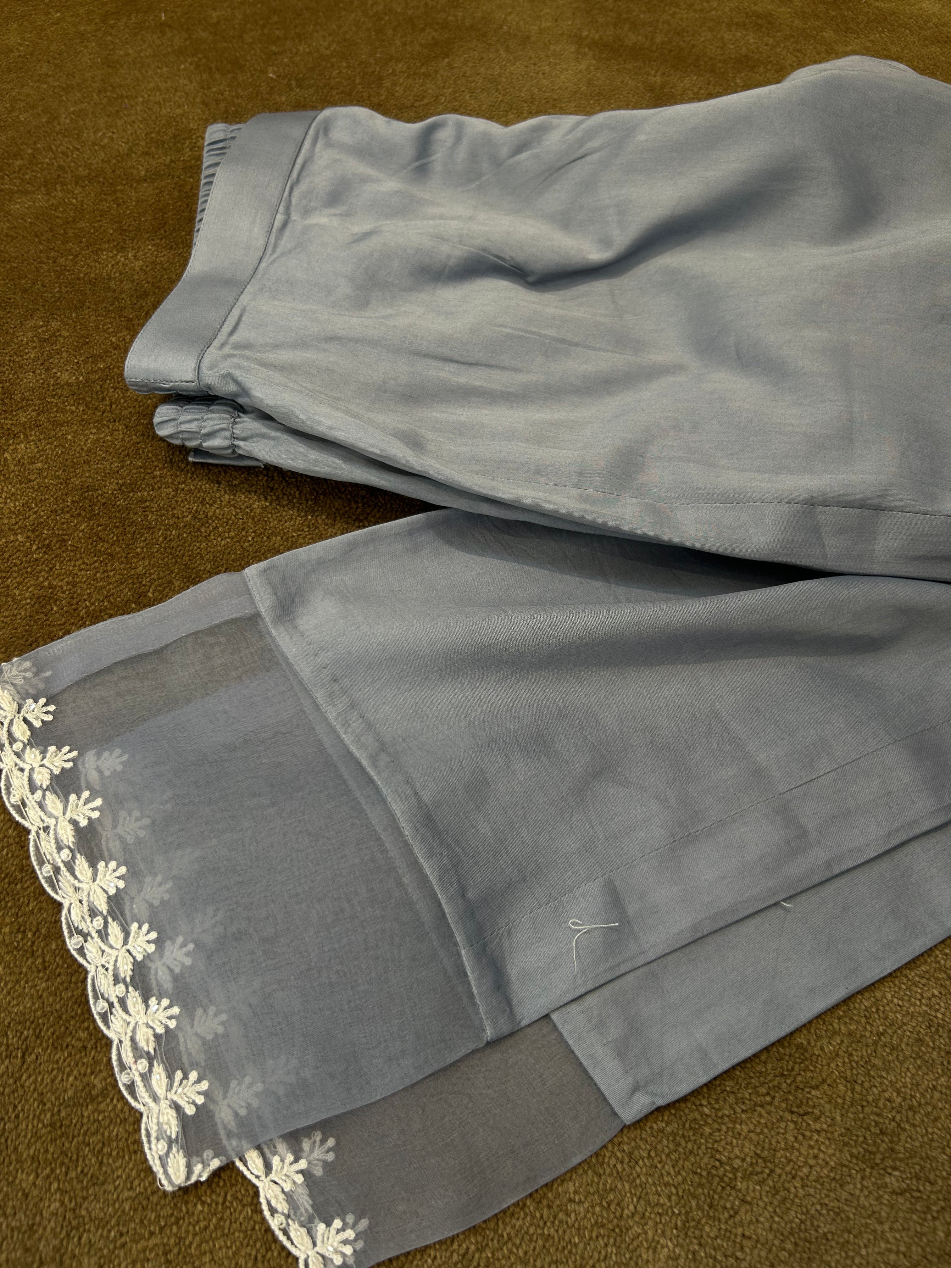 Grey Golden Tissue Chikankari Suit Set