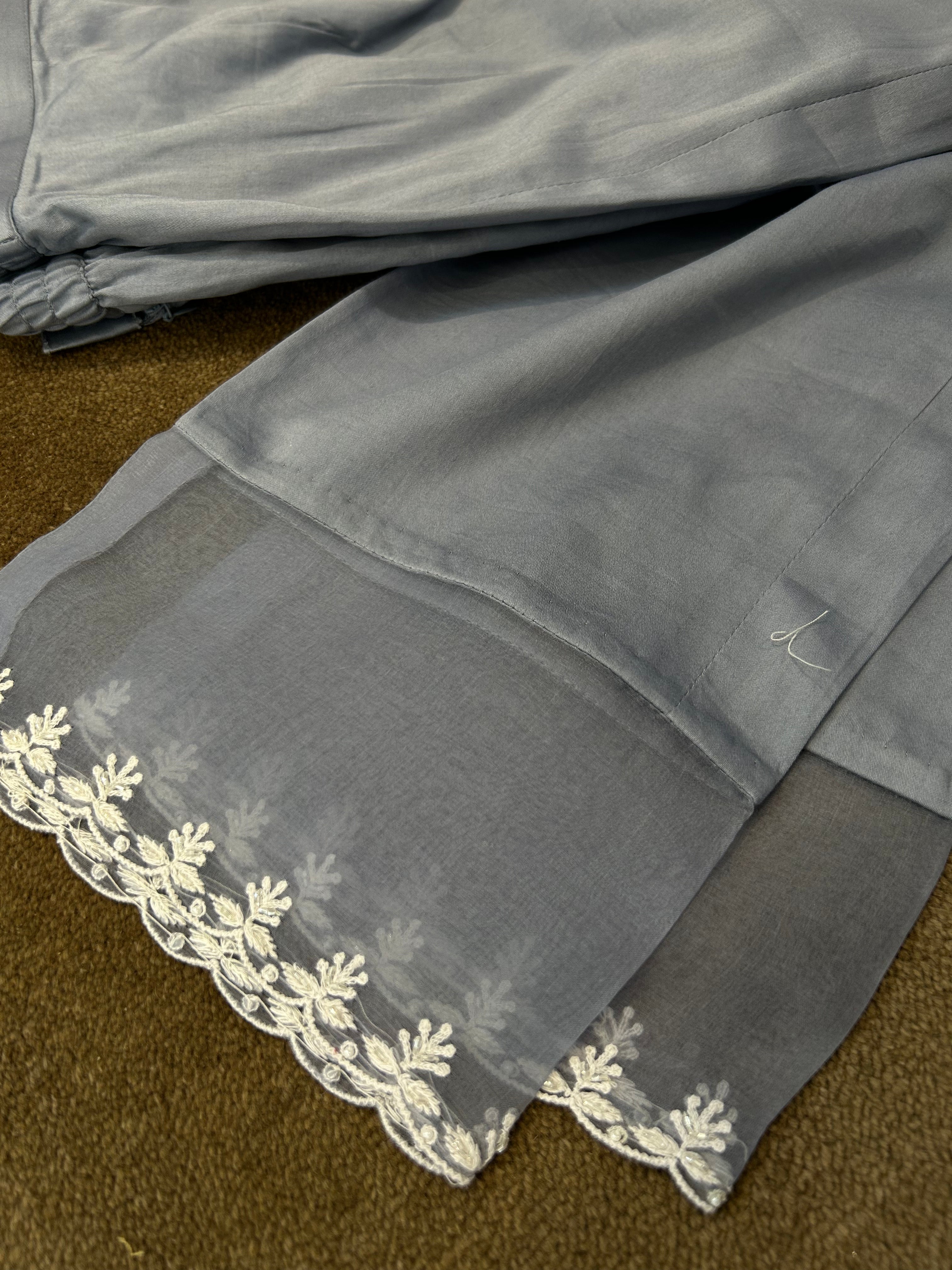 Grey Golden Tissue Chikankari Suit Set