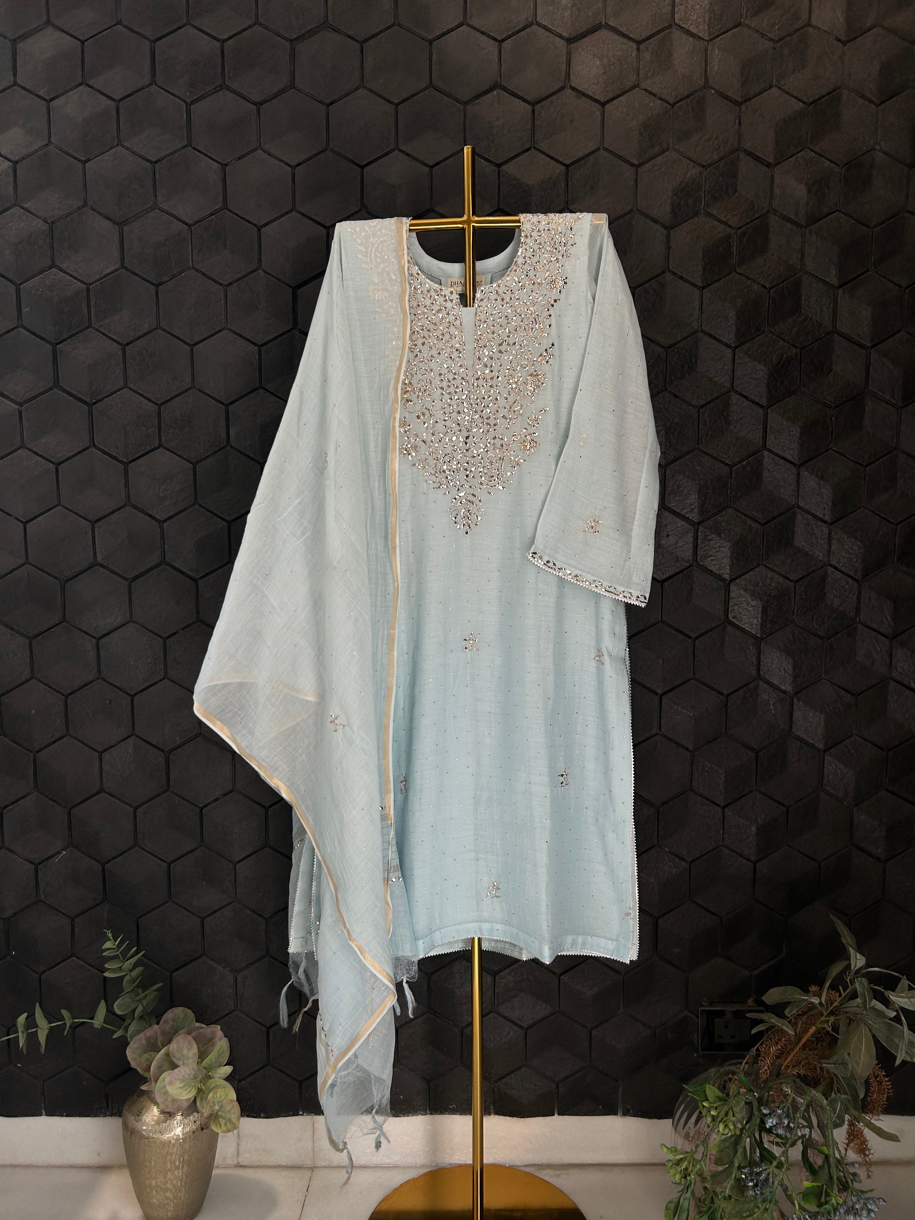 Sky Blue Mul Chanderi Mukaish Suit Set