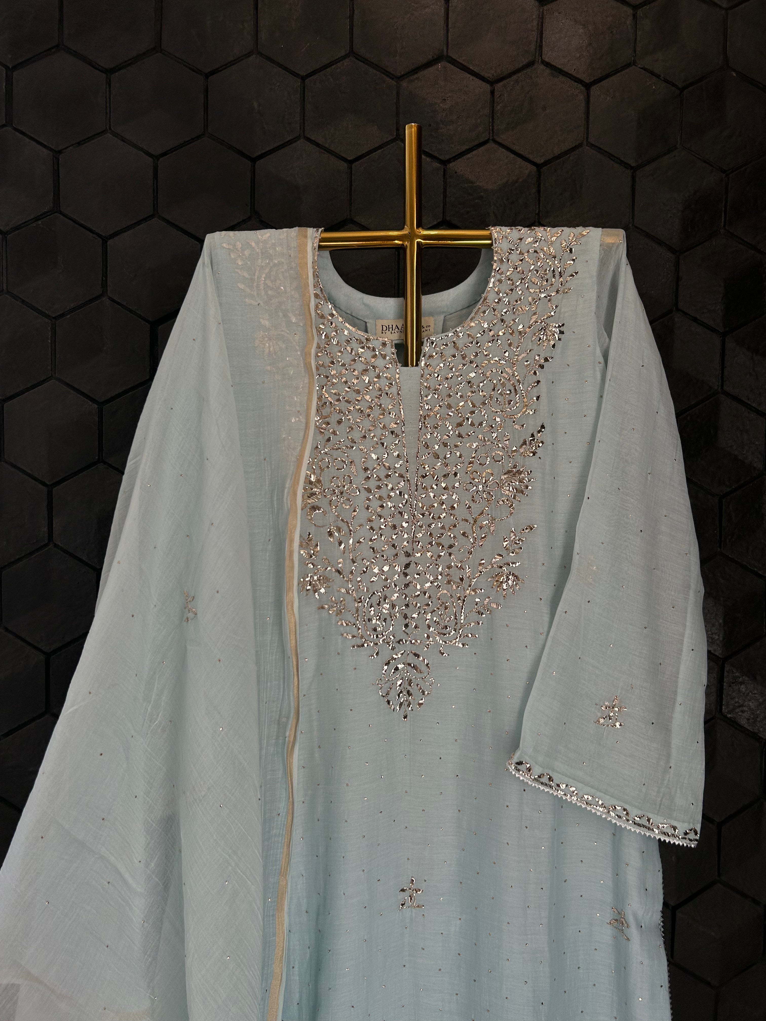 Sky Blue Mul Chanderi Mukaish Suit Set