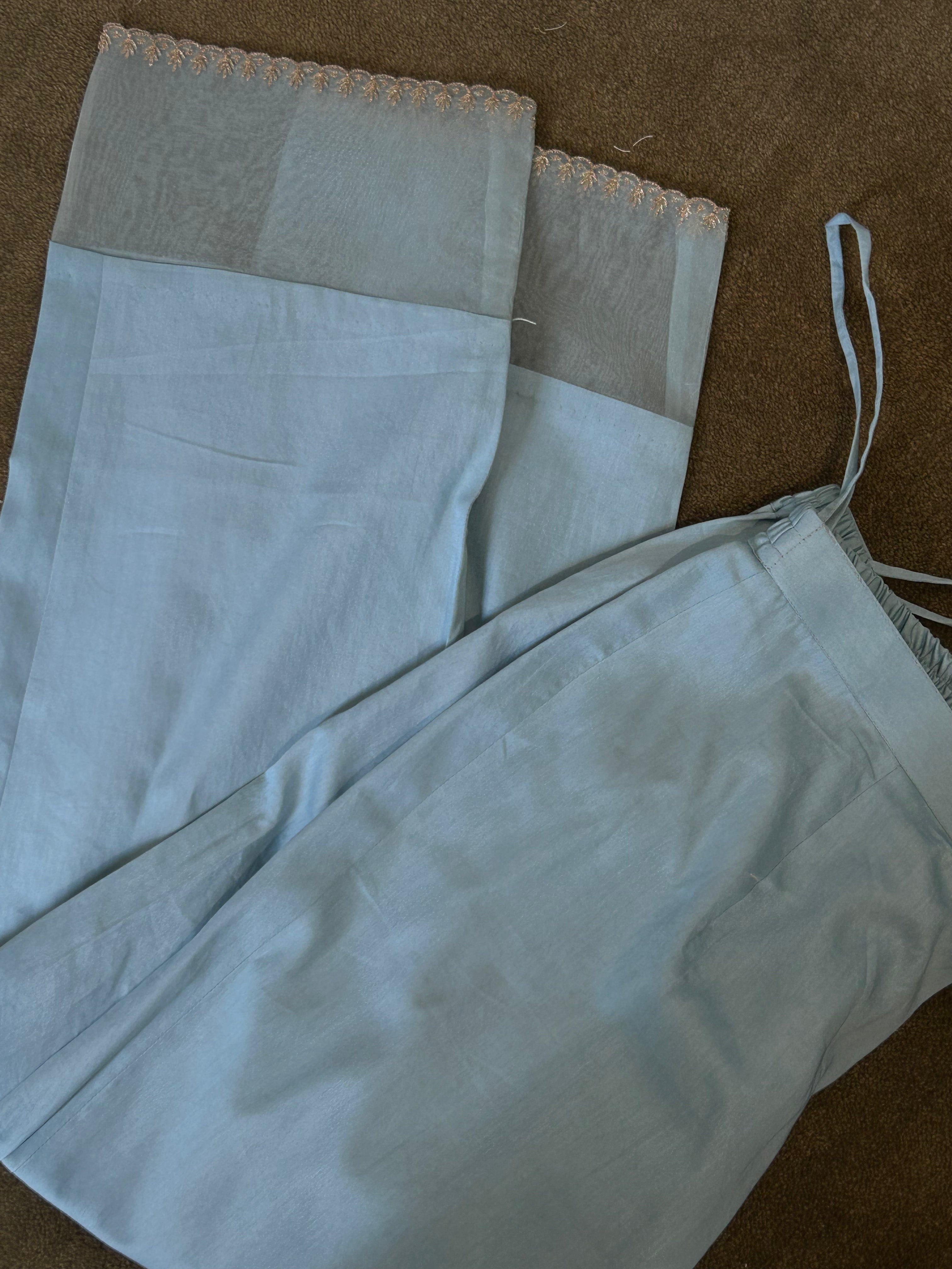 Sky Blue Mul Chanderi Mukaish Suit Set