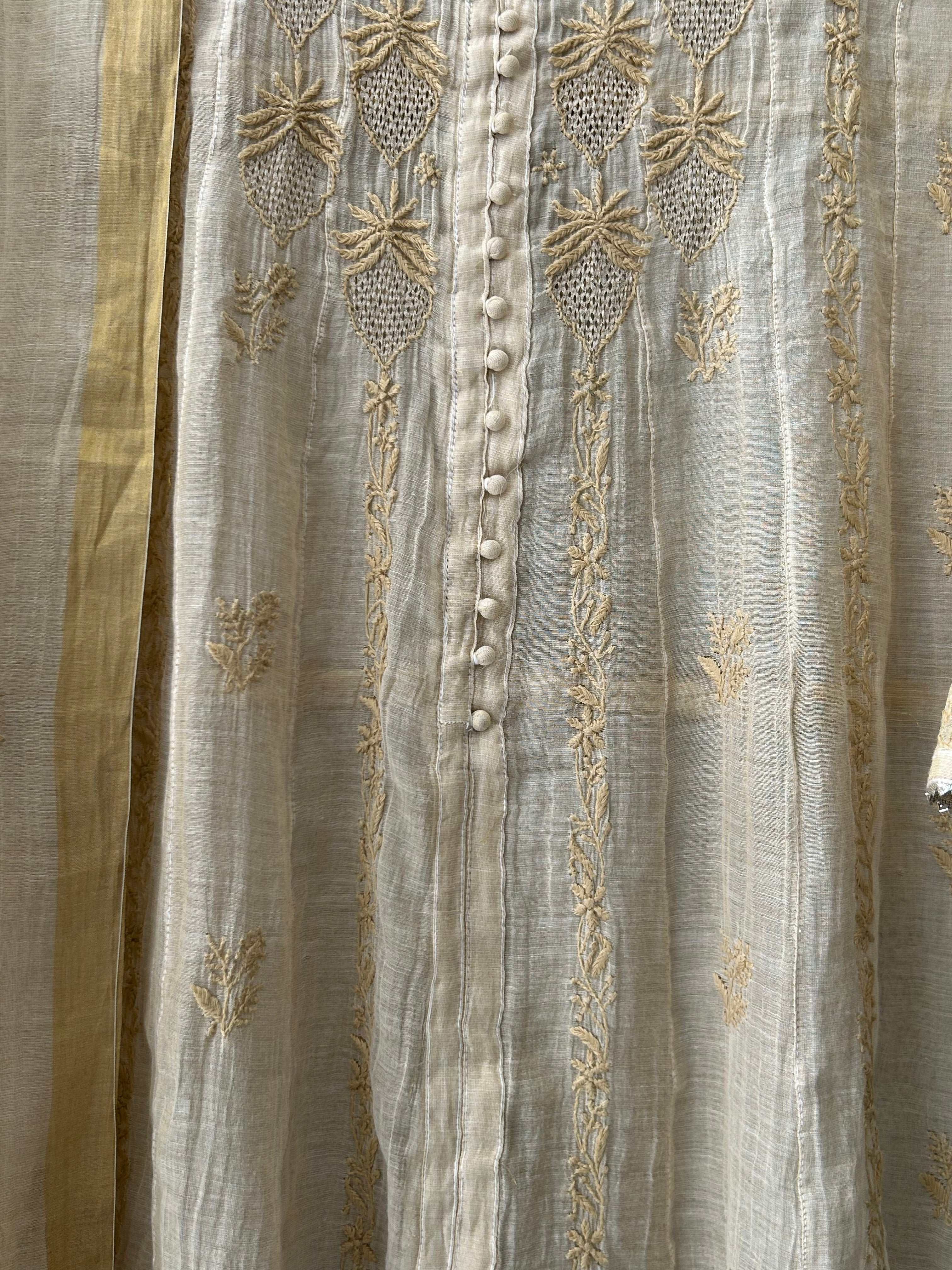 Golden Tissue Chikankari Anarkali Set