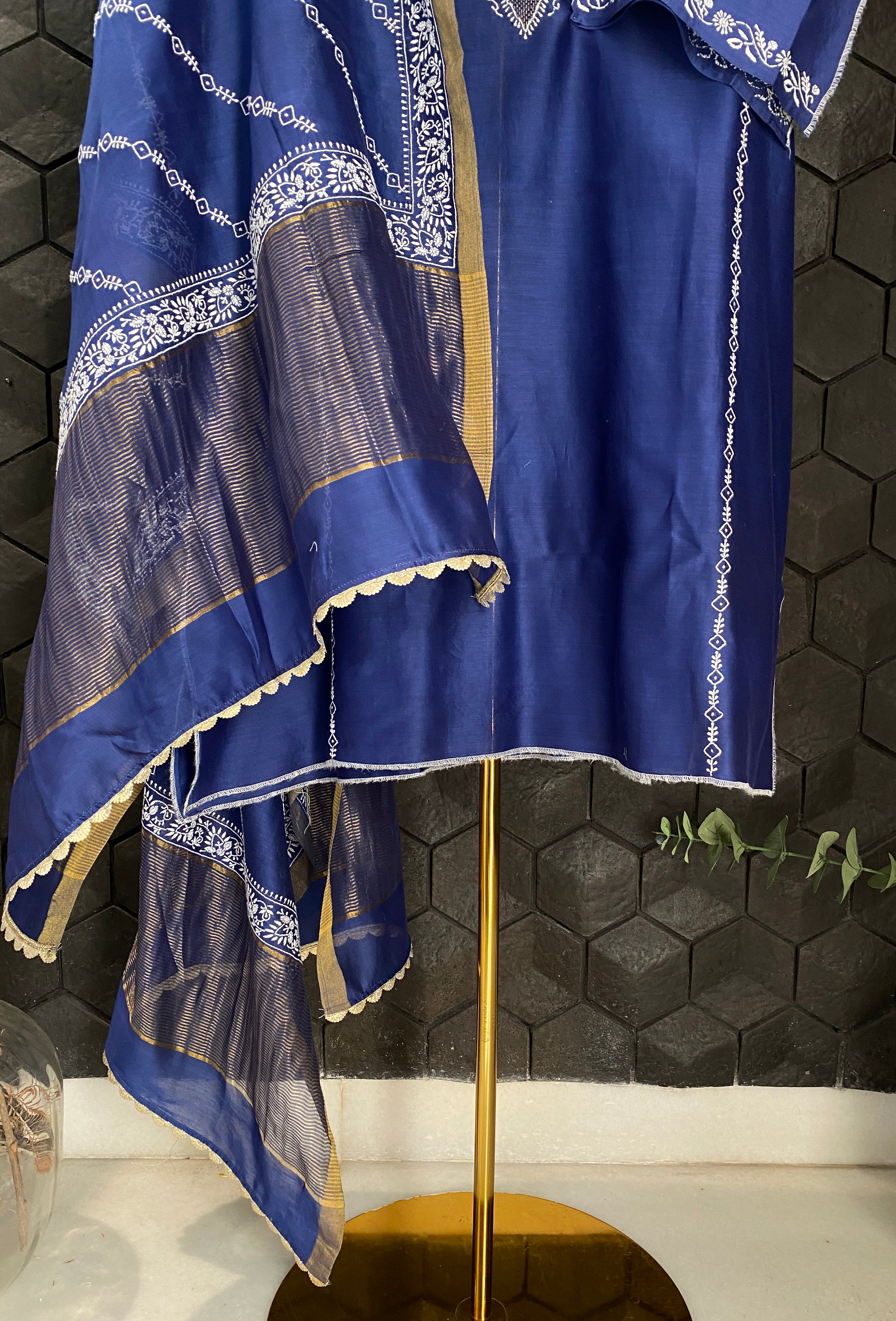 Cobalt Blue Chanderi Silk Chikankari Kurta Set