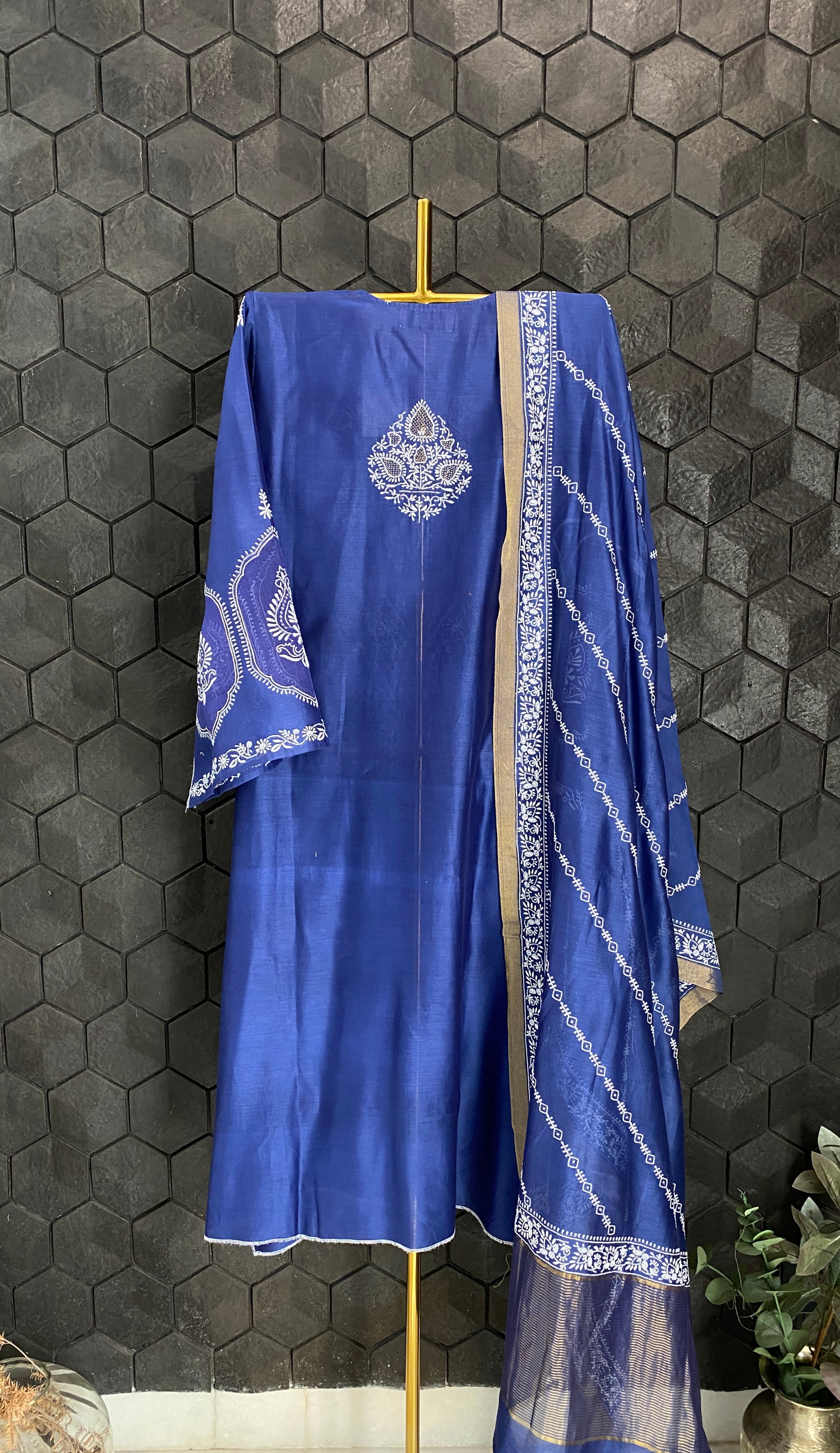 Cobalt Blue Chanderi Silk Chikankari Kurta Set