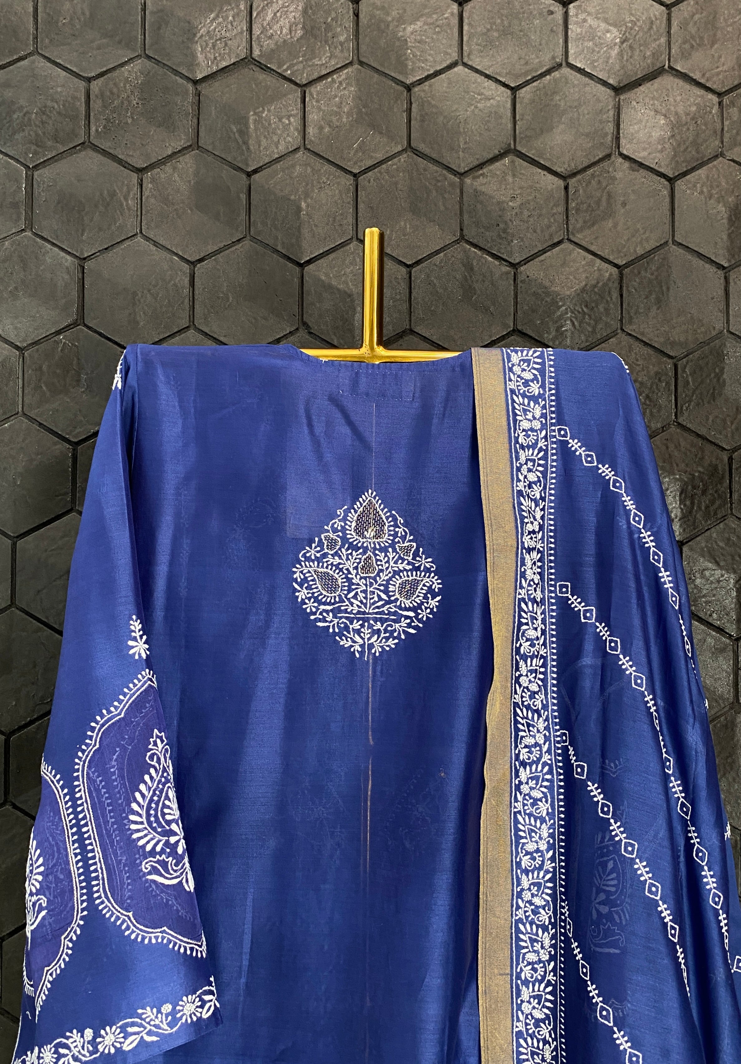 Cobalt Blue Chanderi Silk Chikankari Kurta Set