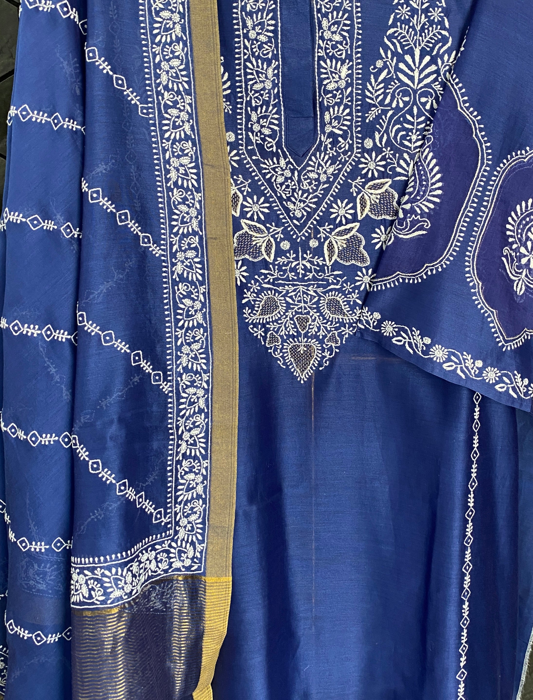 Cobalt Blue Chanderi Silk Chikankari Kurta Set