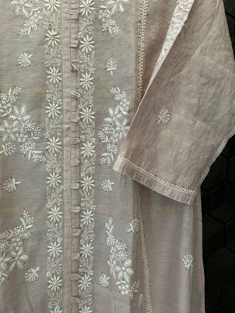 Pink Tissue Chikankari Dress