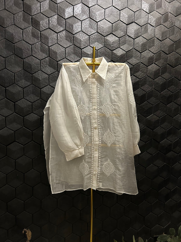 White organza Chikankari Shirt