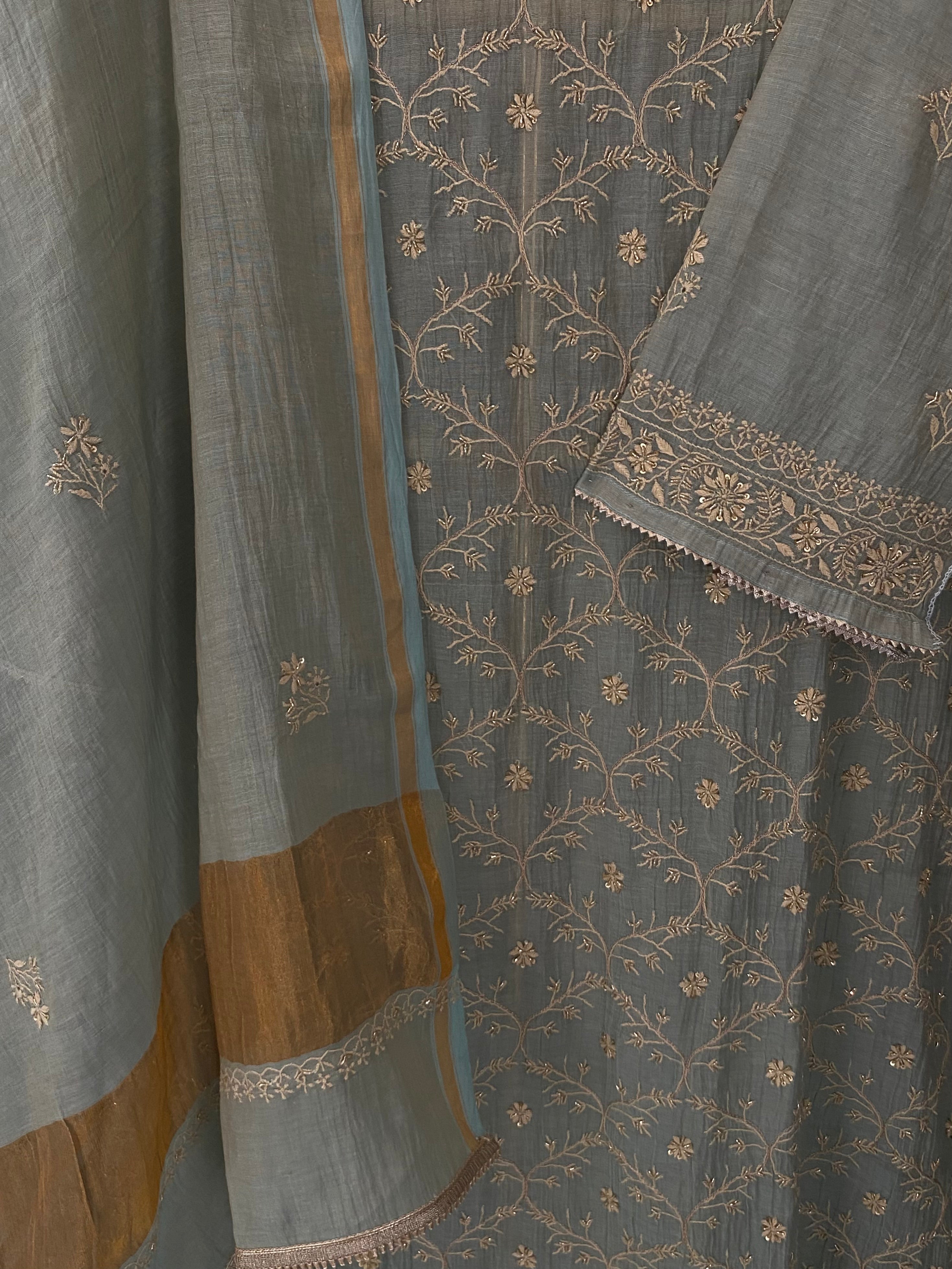 Sage Green Tissue Chikankari Kurta Set