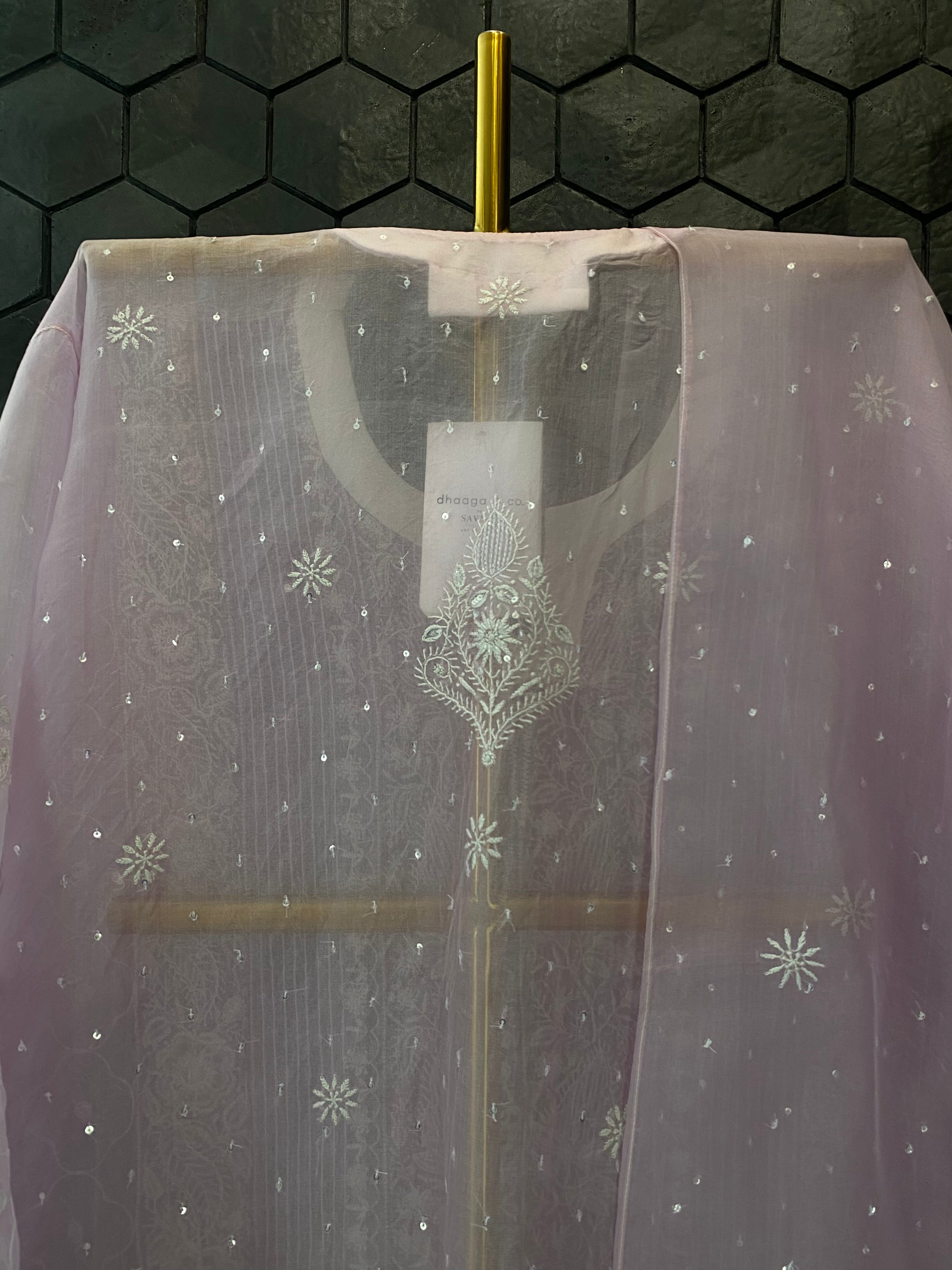 Lilac Organza Chikankari Kurta Set