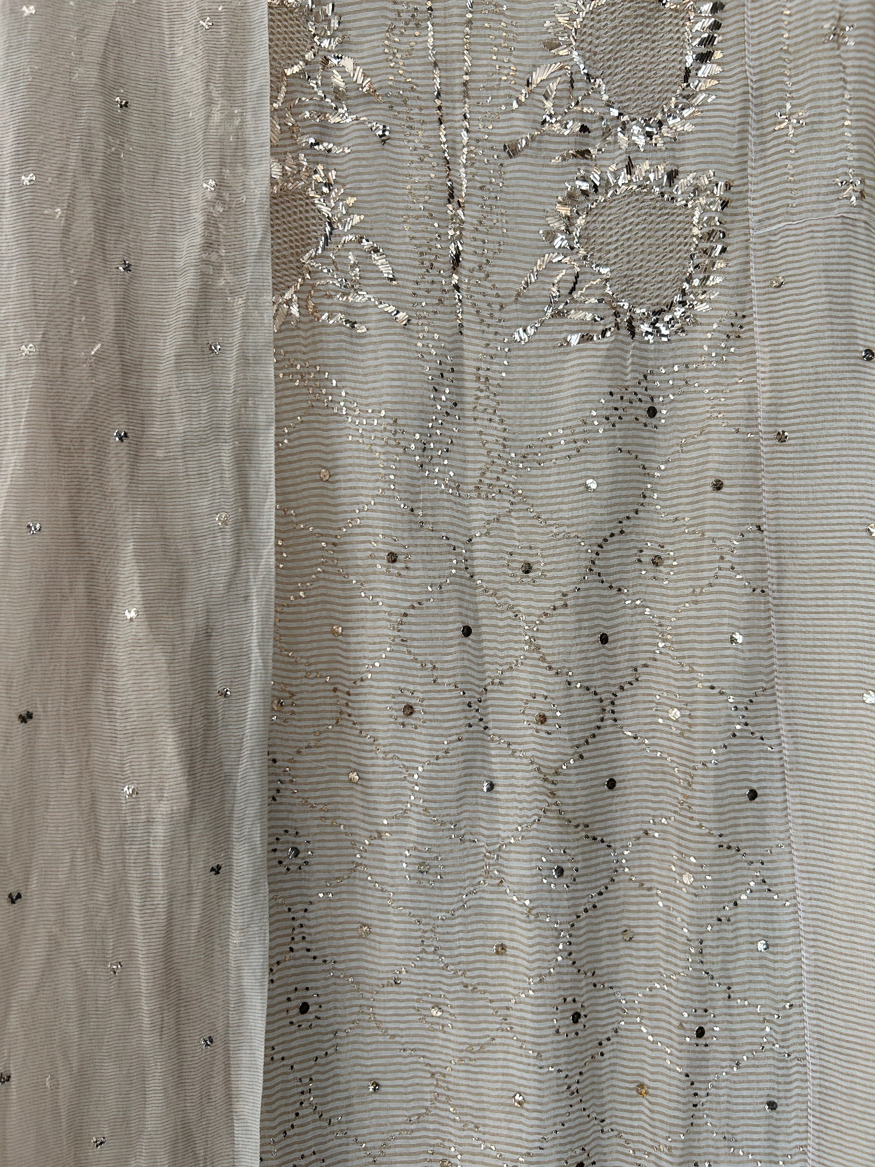 Beige Golden Tissue Mukaish A-Line Suit Set