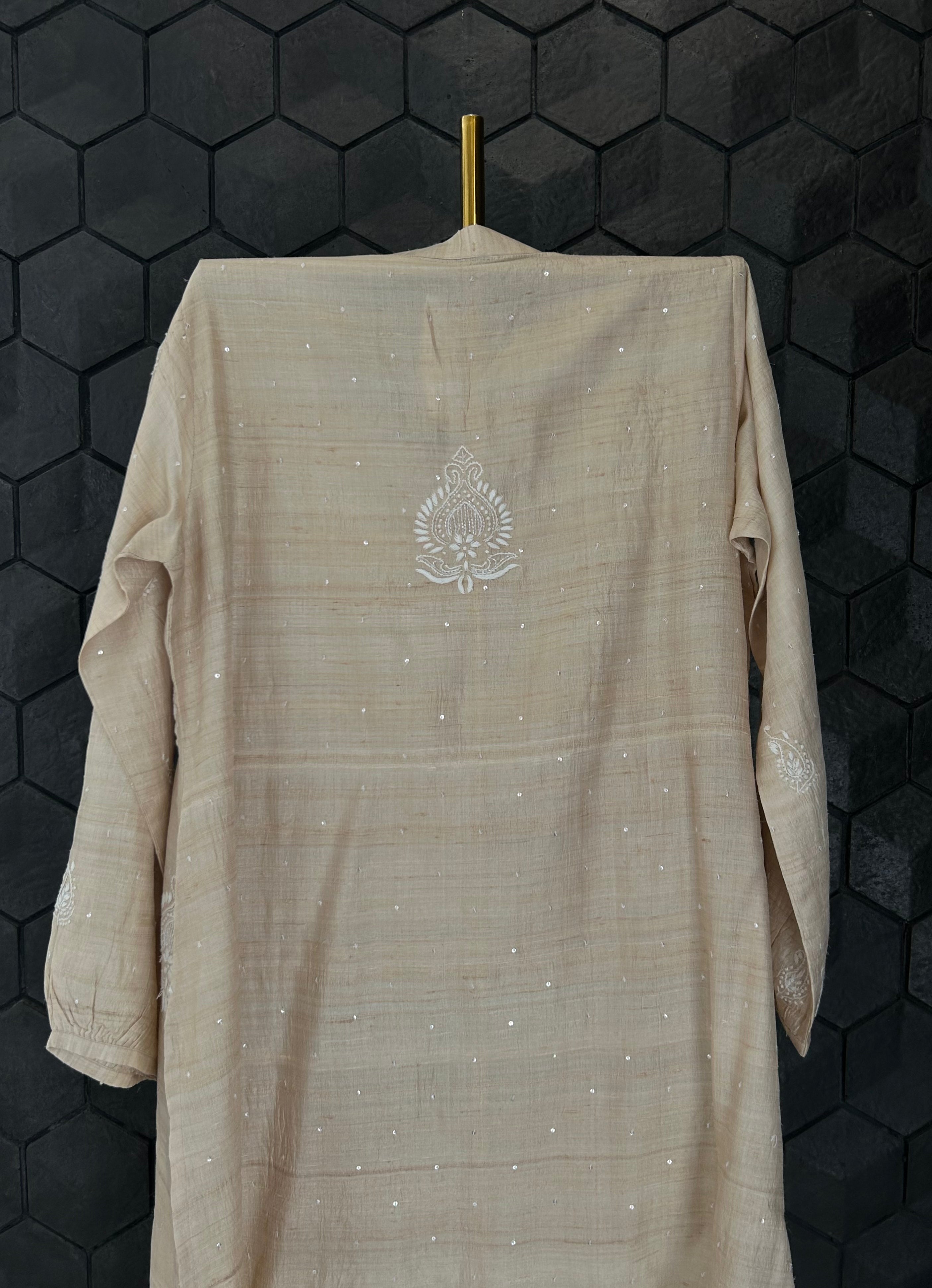 Beige Silk Chikankari Co-ord sets