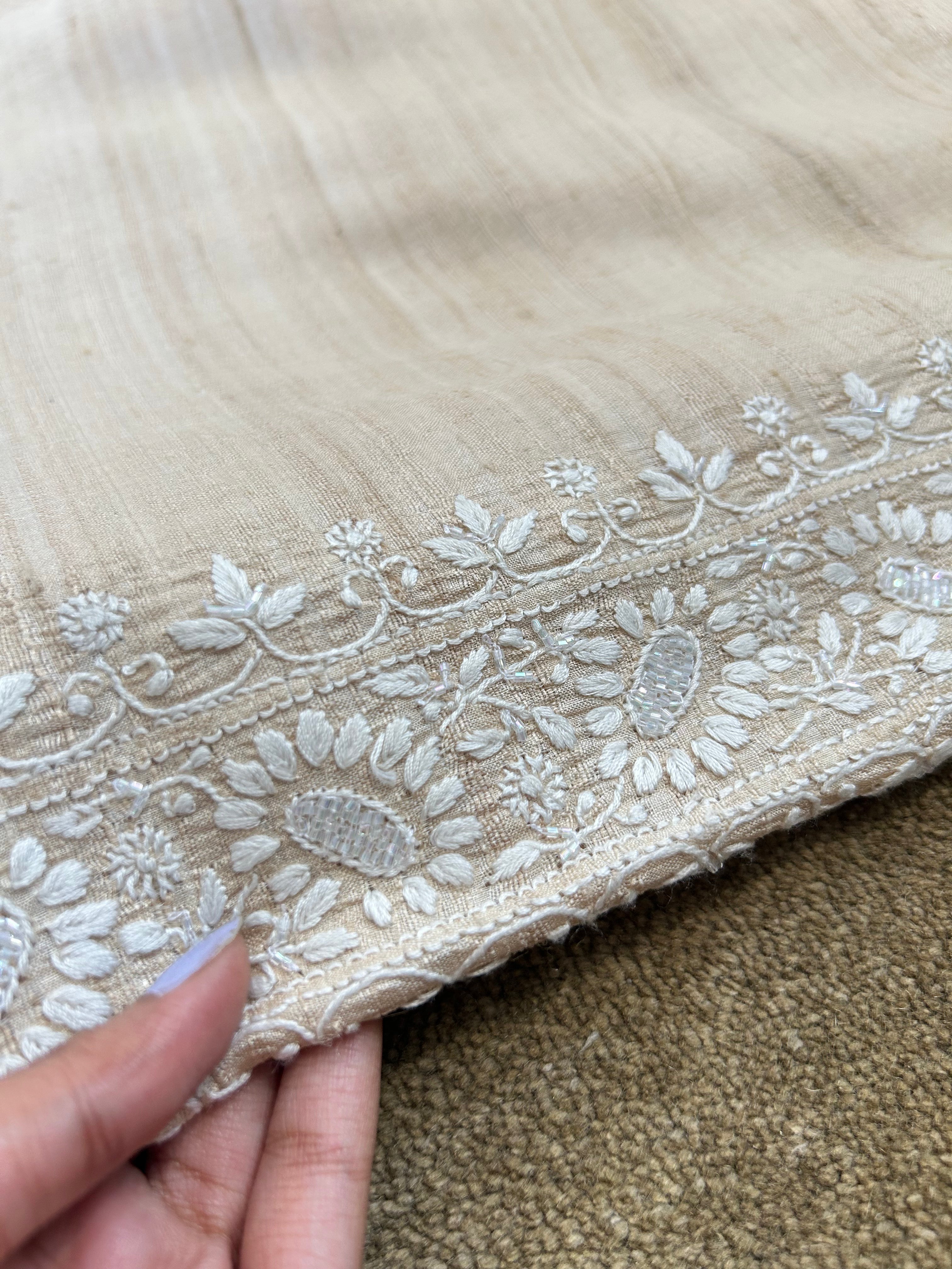 Beige Silk Chikankari Co-ord sets