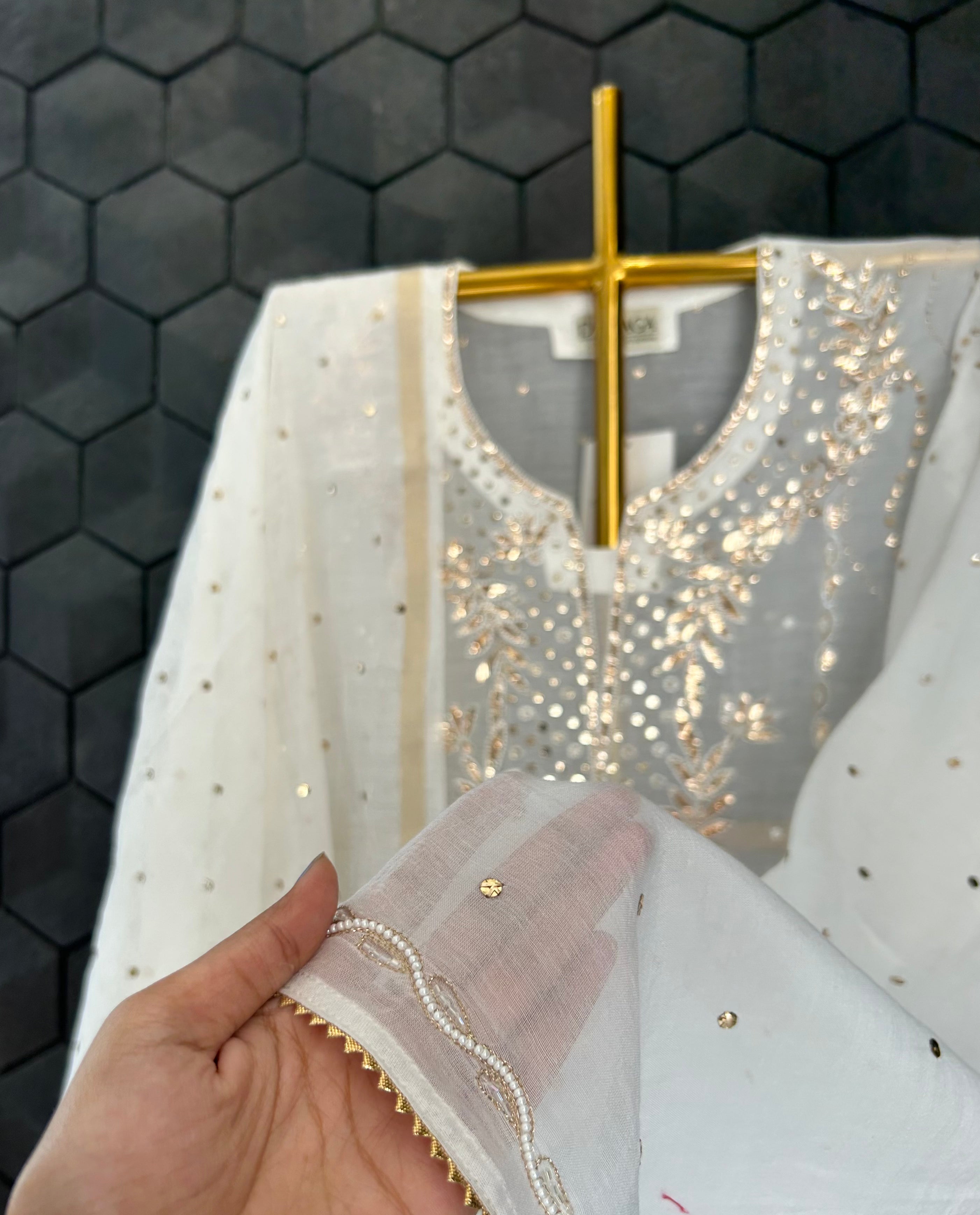 White Mul Chanderi Mukaish Kurta Set
