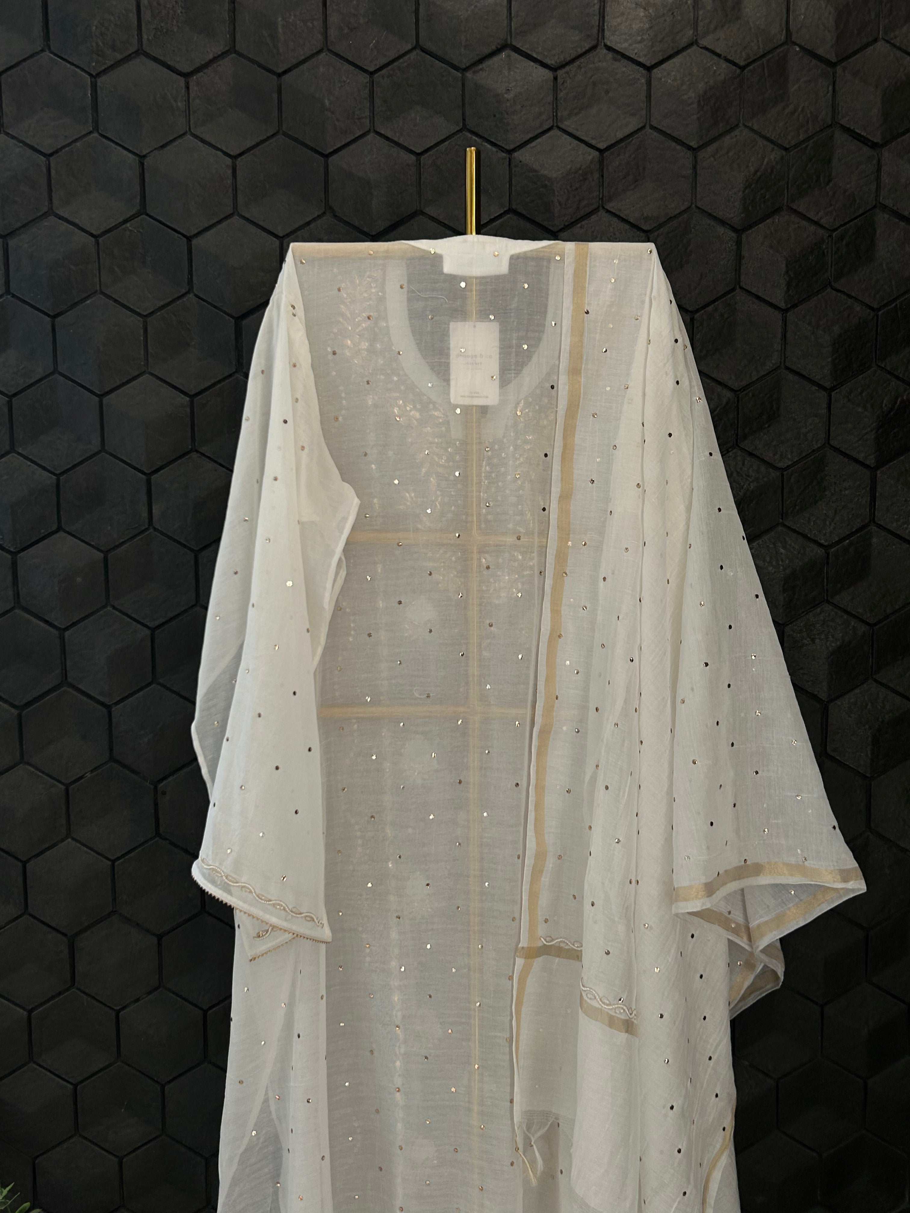 White Mul Chanderi Mukaish Kurta Set