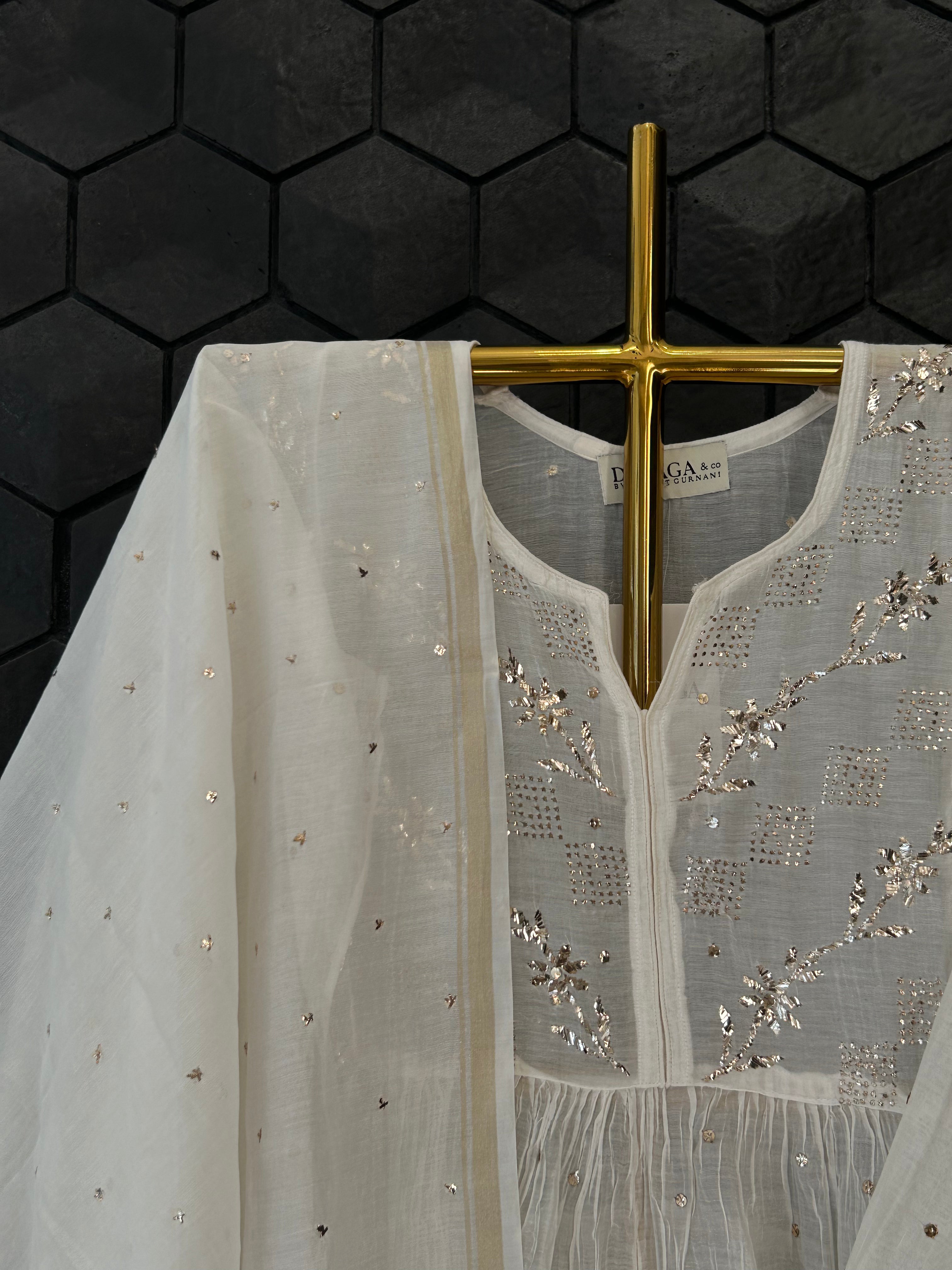 White Mul Chanderi Mukaish Kurta Set