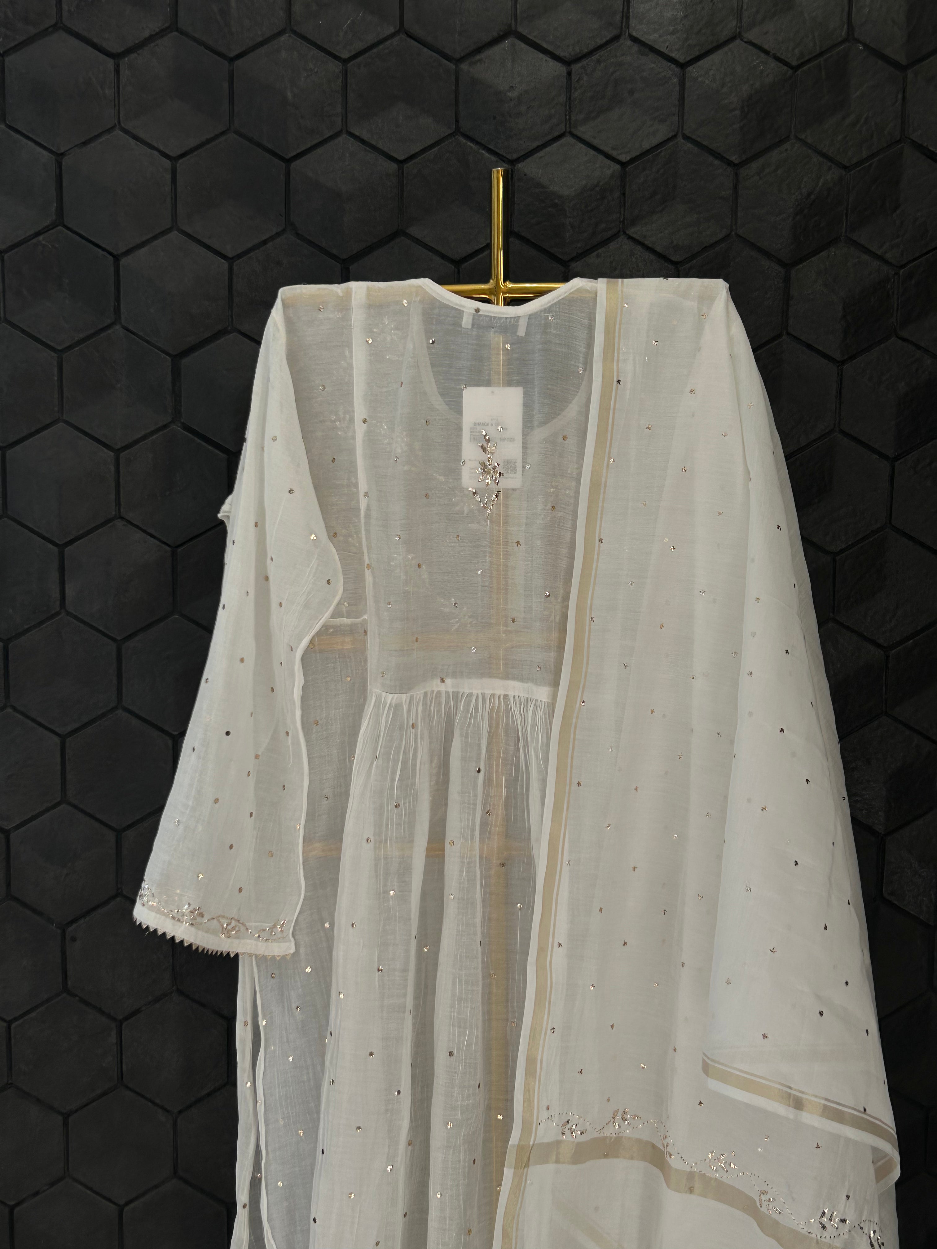 White Mul Chanderi Mukaish Kurta Set