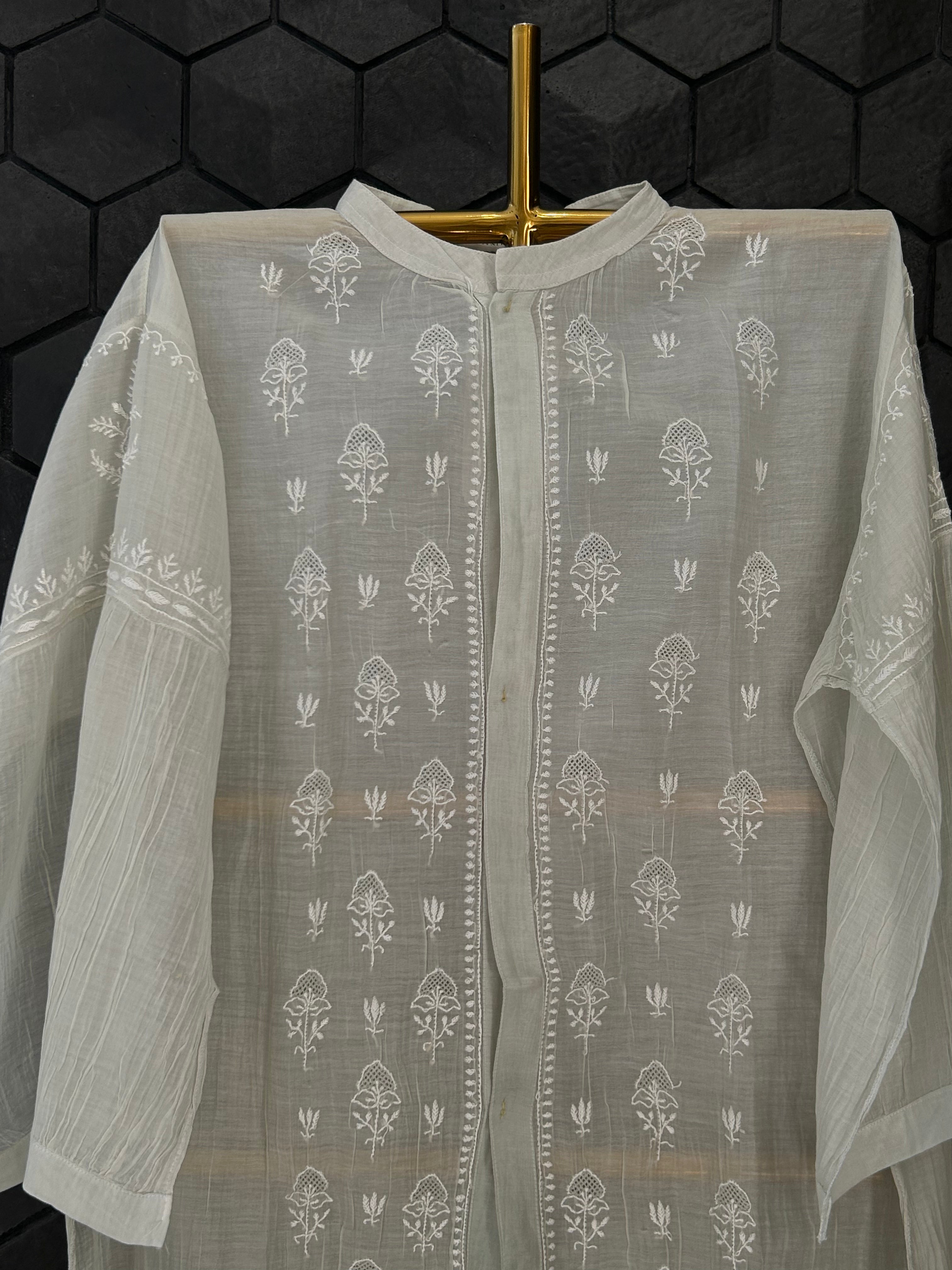 Green Mul Chanderi Chikankari Co-ord sets