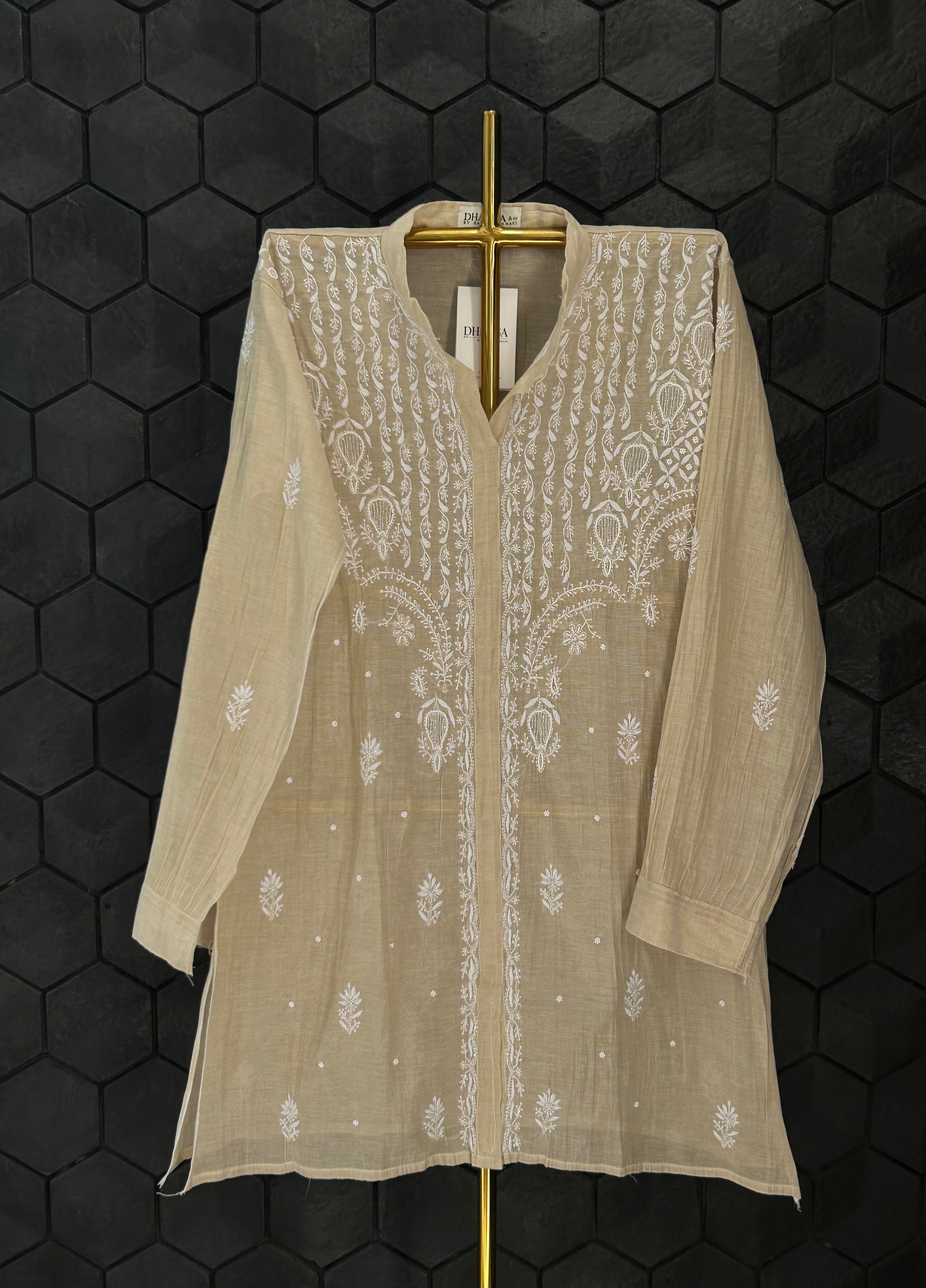 Beige Golden Tissue Chikankari Co-ord sets