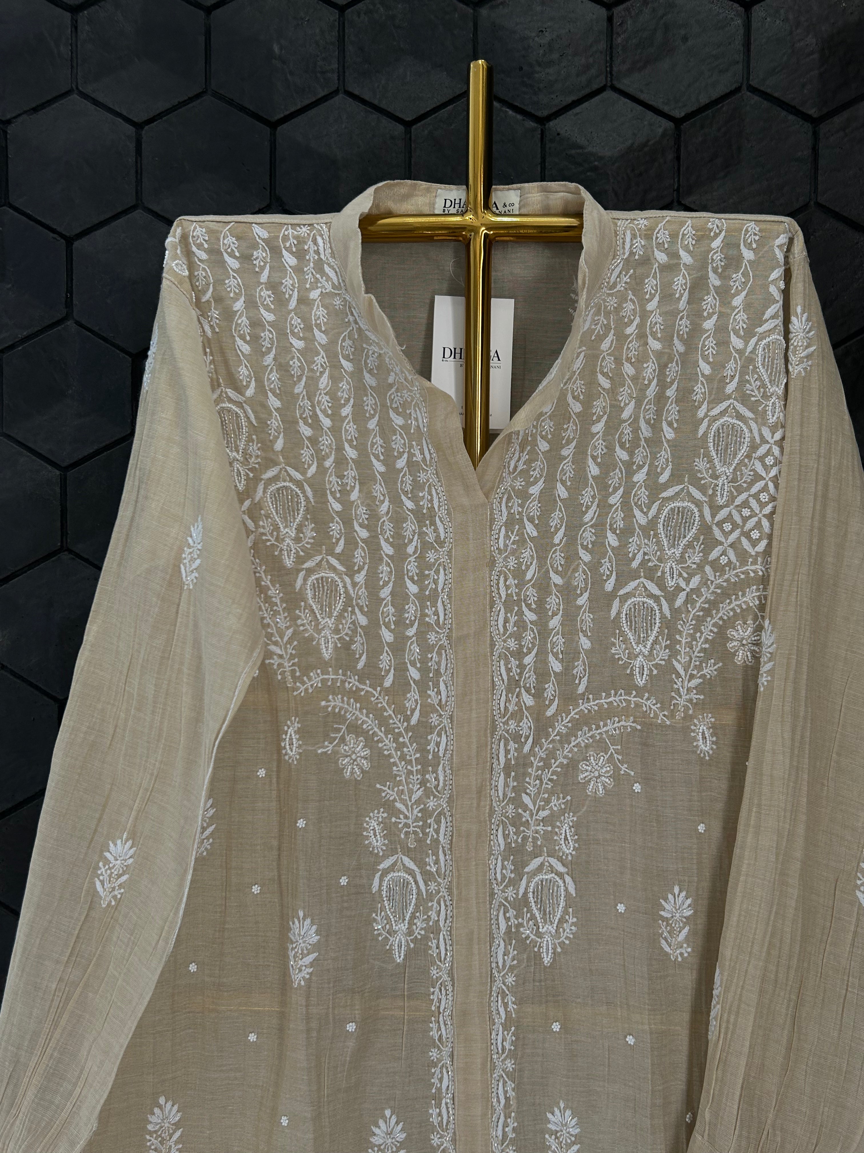 Beige Golden Tissue Chikankari Co-ord sets