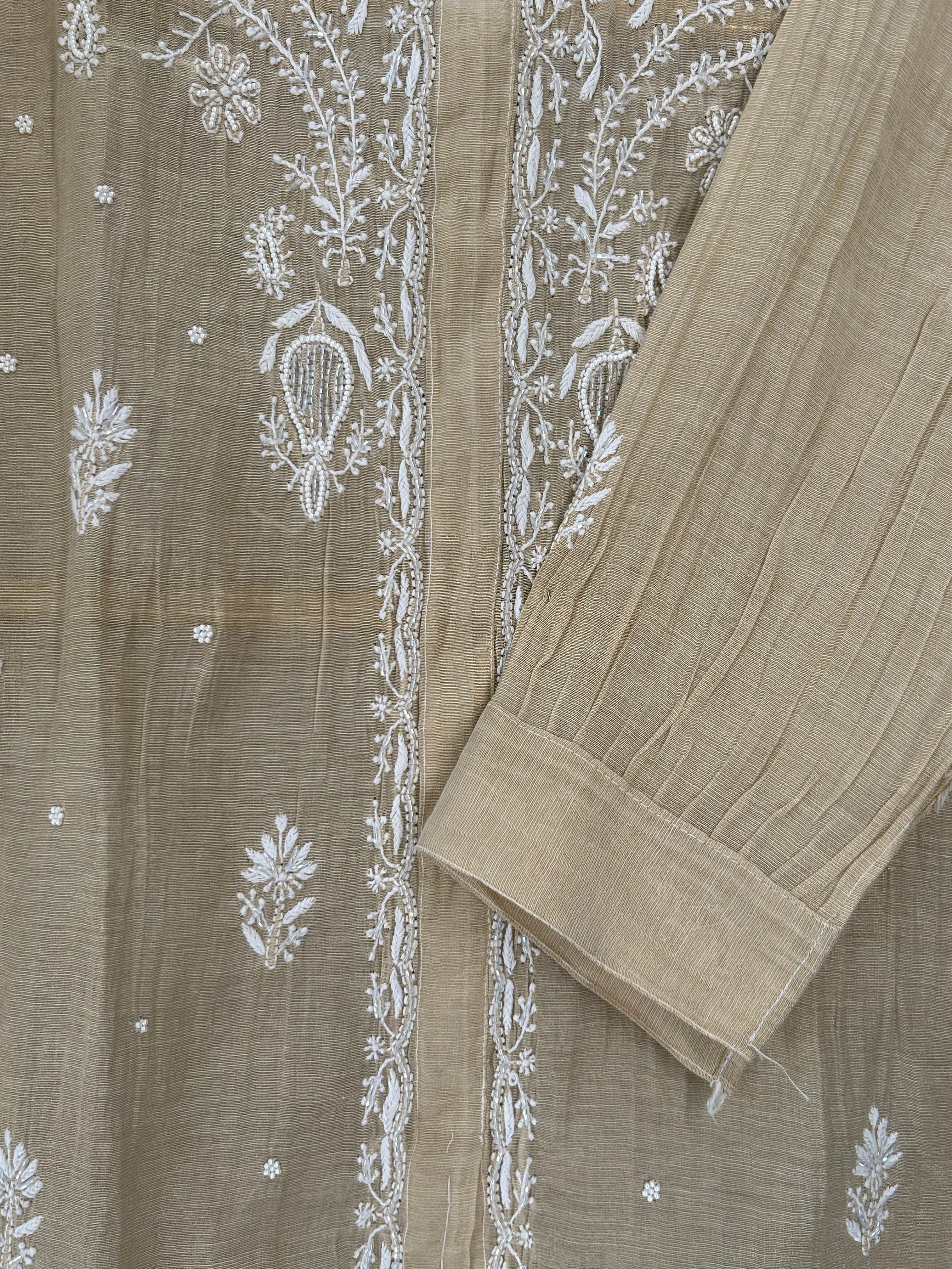 Beige Golden Tissue Chikankari Co-ord sets