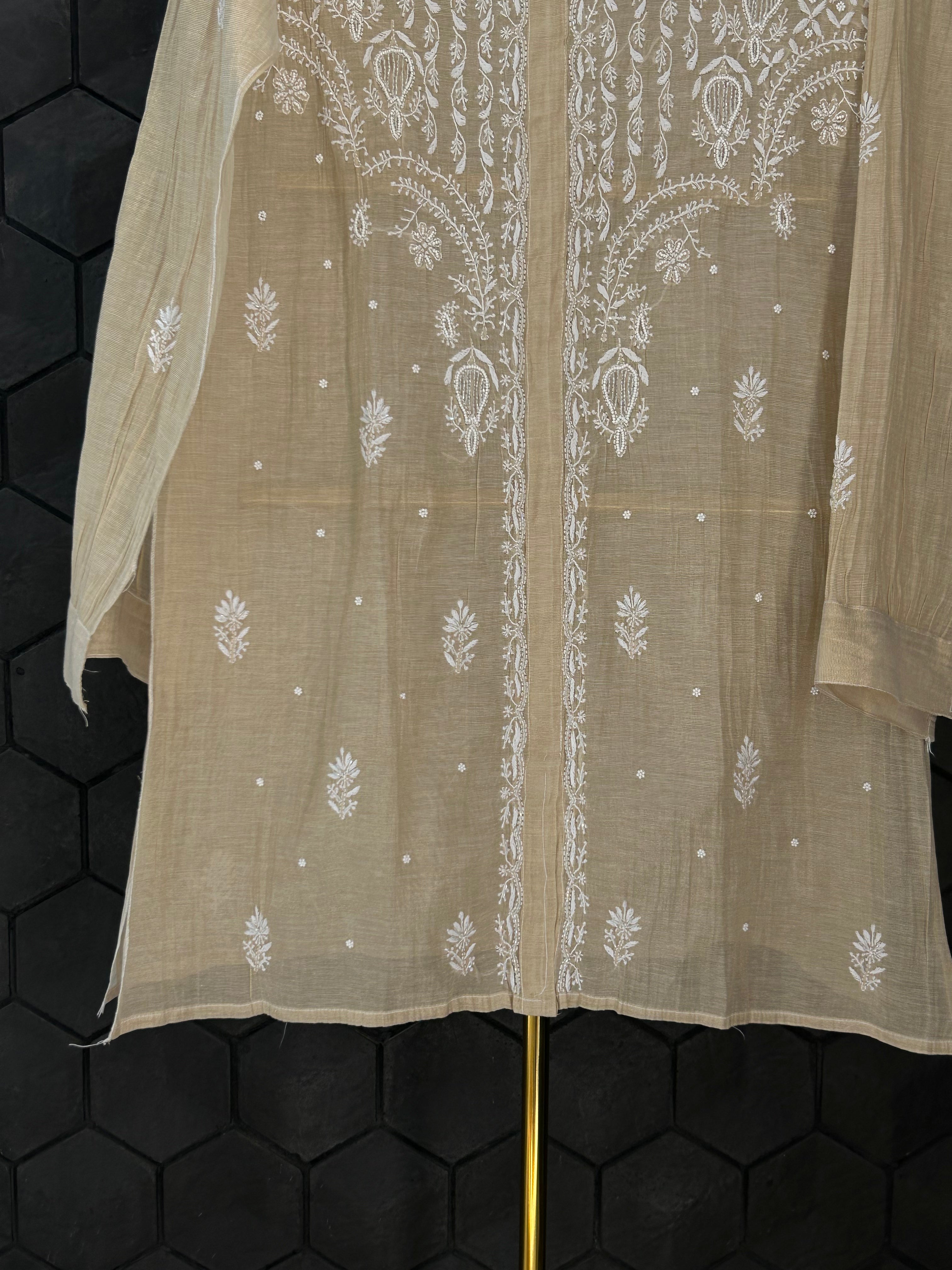 Beige Golden Tissue Chikankari Co-ord sets