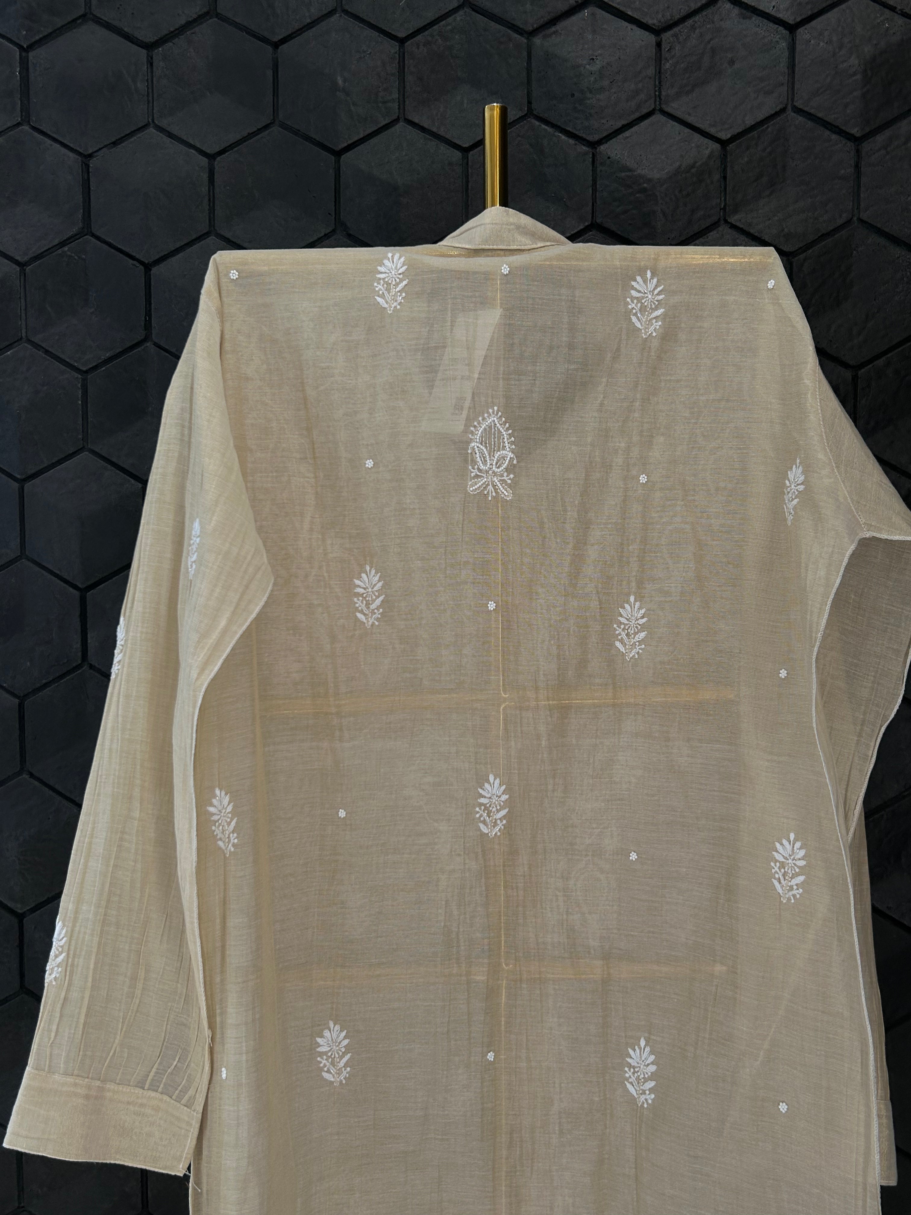 Beige Golden Tissue Chikankari Co-ord sets