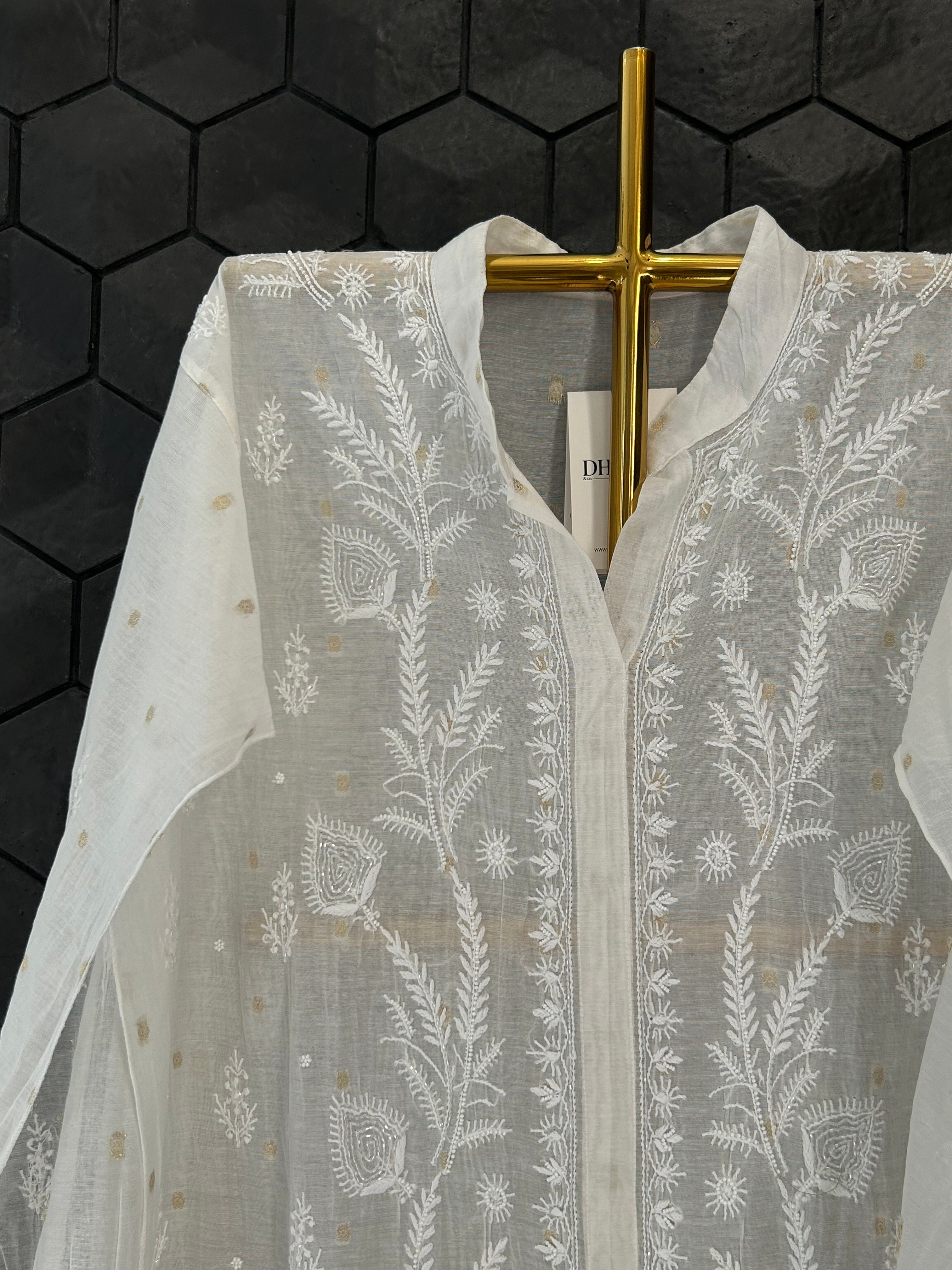 Beige Mul Chanderi Chikankari Co-ord sets