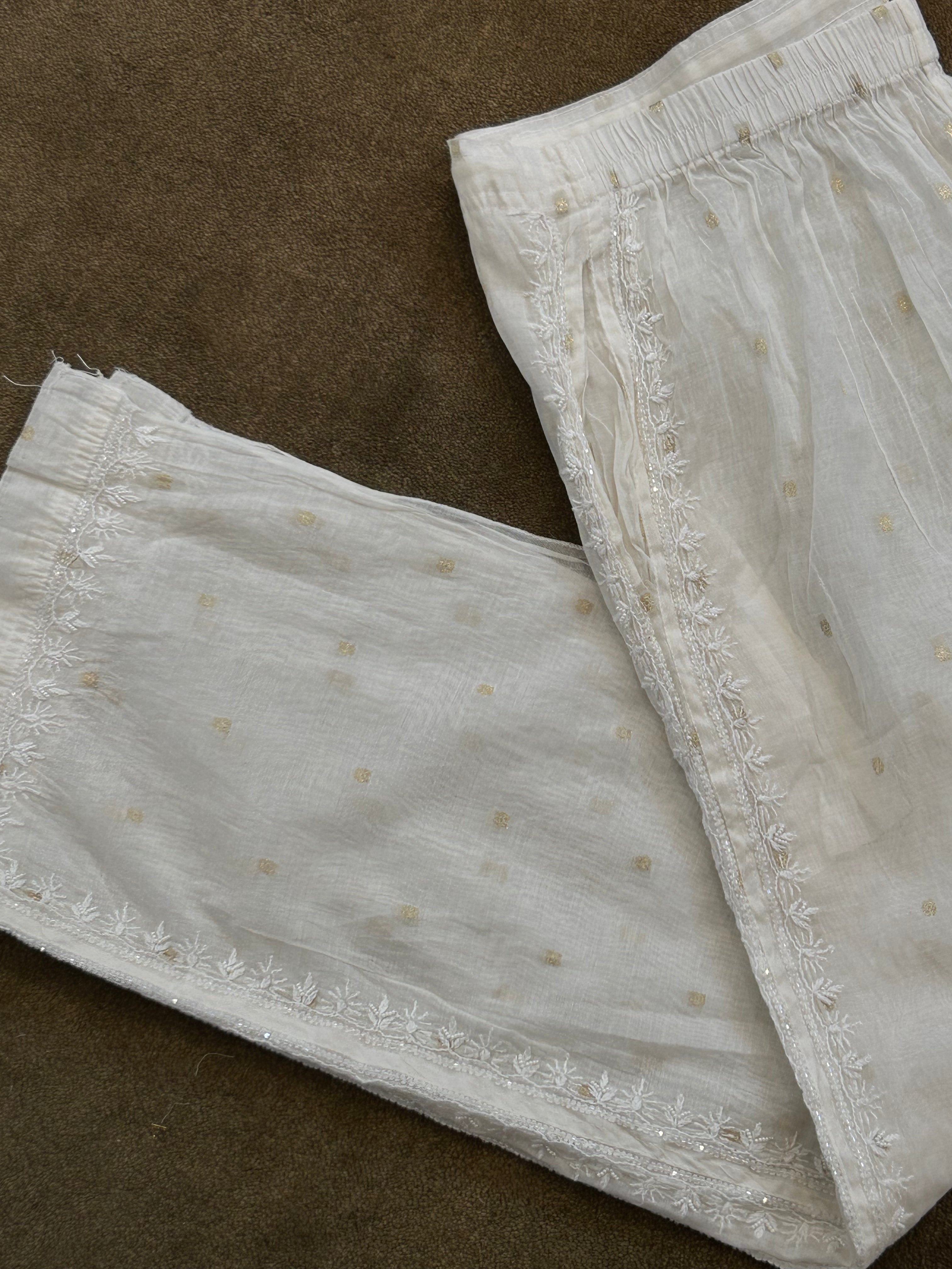 Beige Mul Chanderi Chikankari Co-ord sets