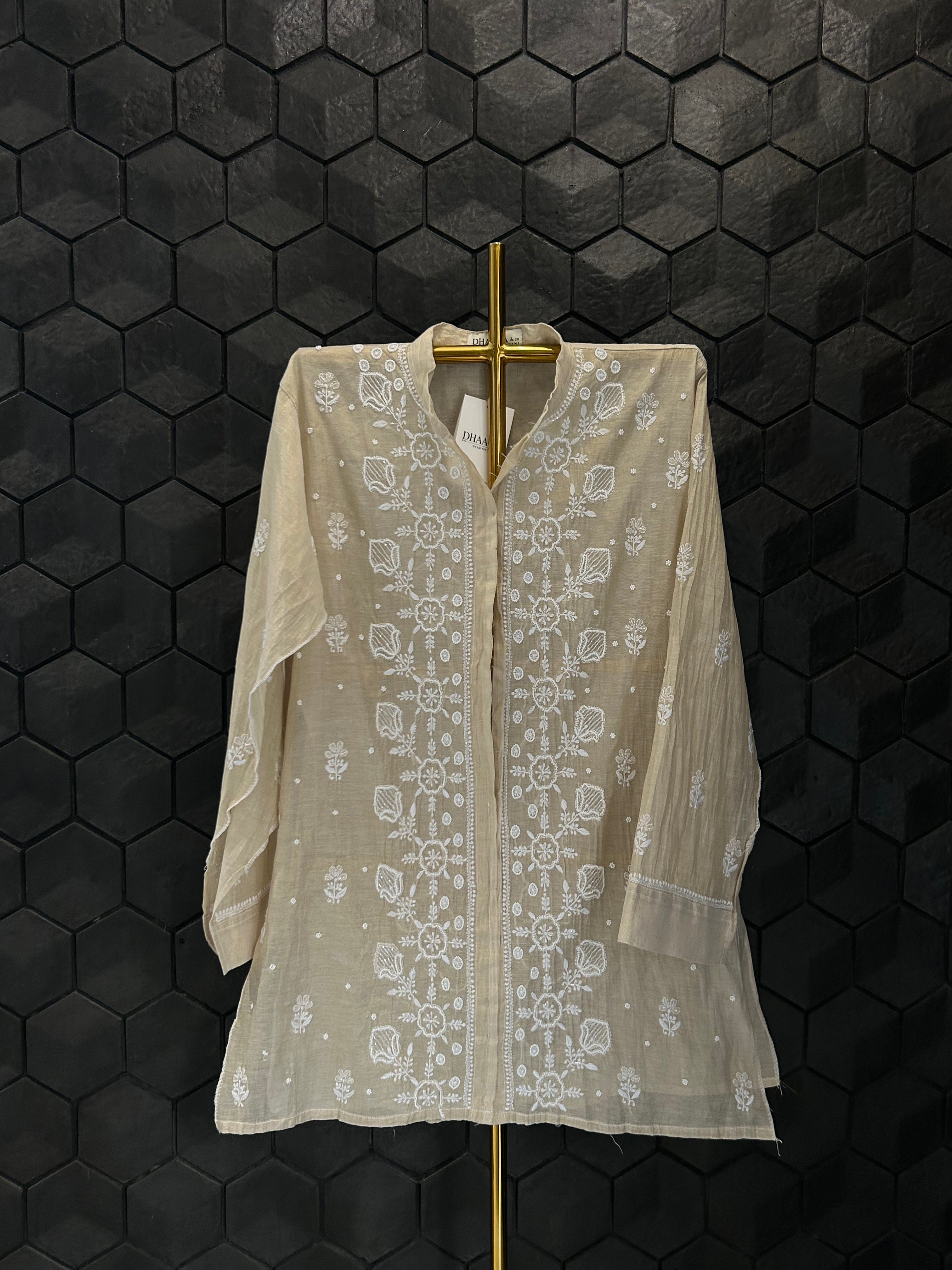 Beige Golden Tissue Chikankari Co-ord sets
