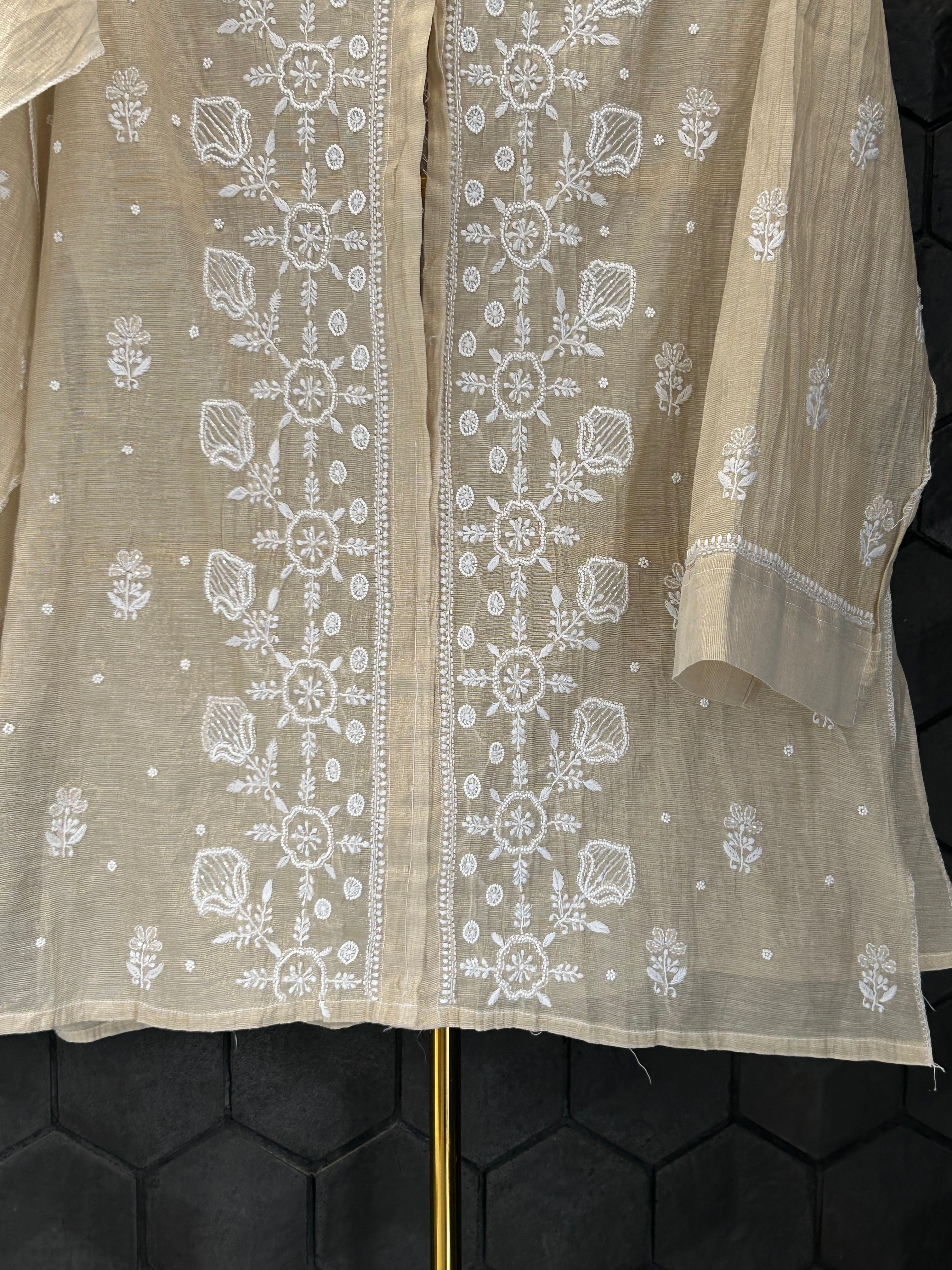 Beige Golden Tissue Chikankari Co-ord sets