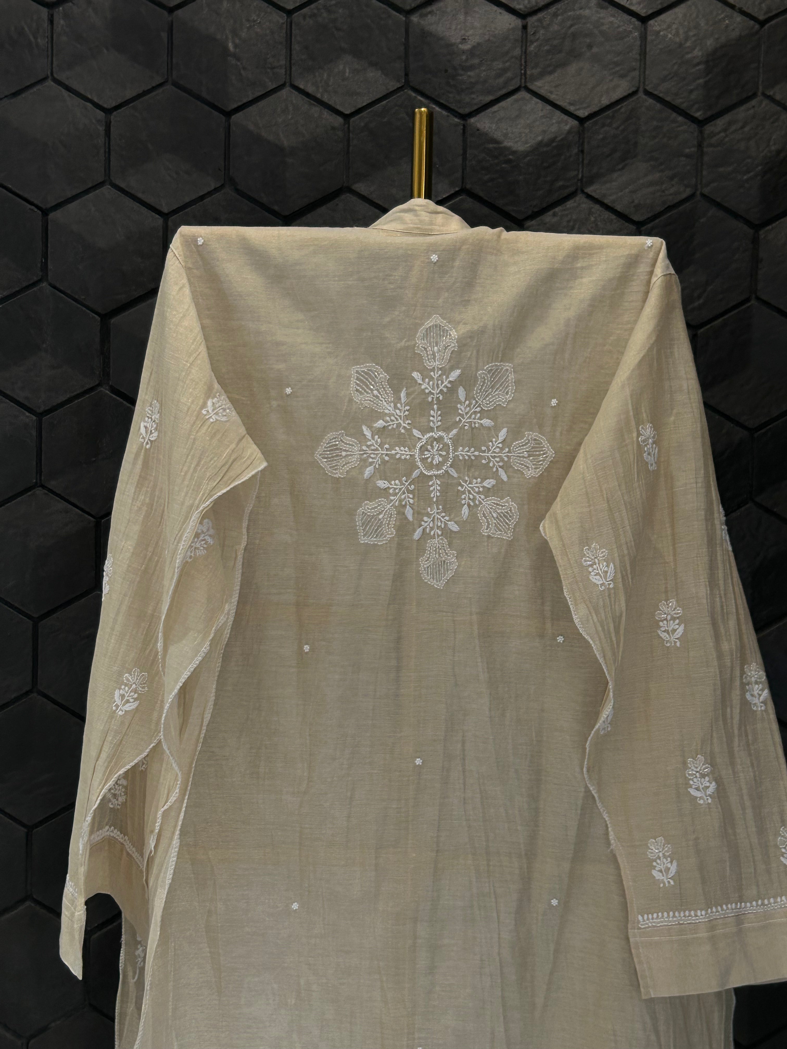 Beige Golden Tissue Chikankari Co-ord sets