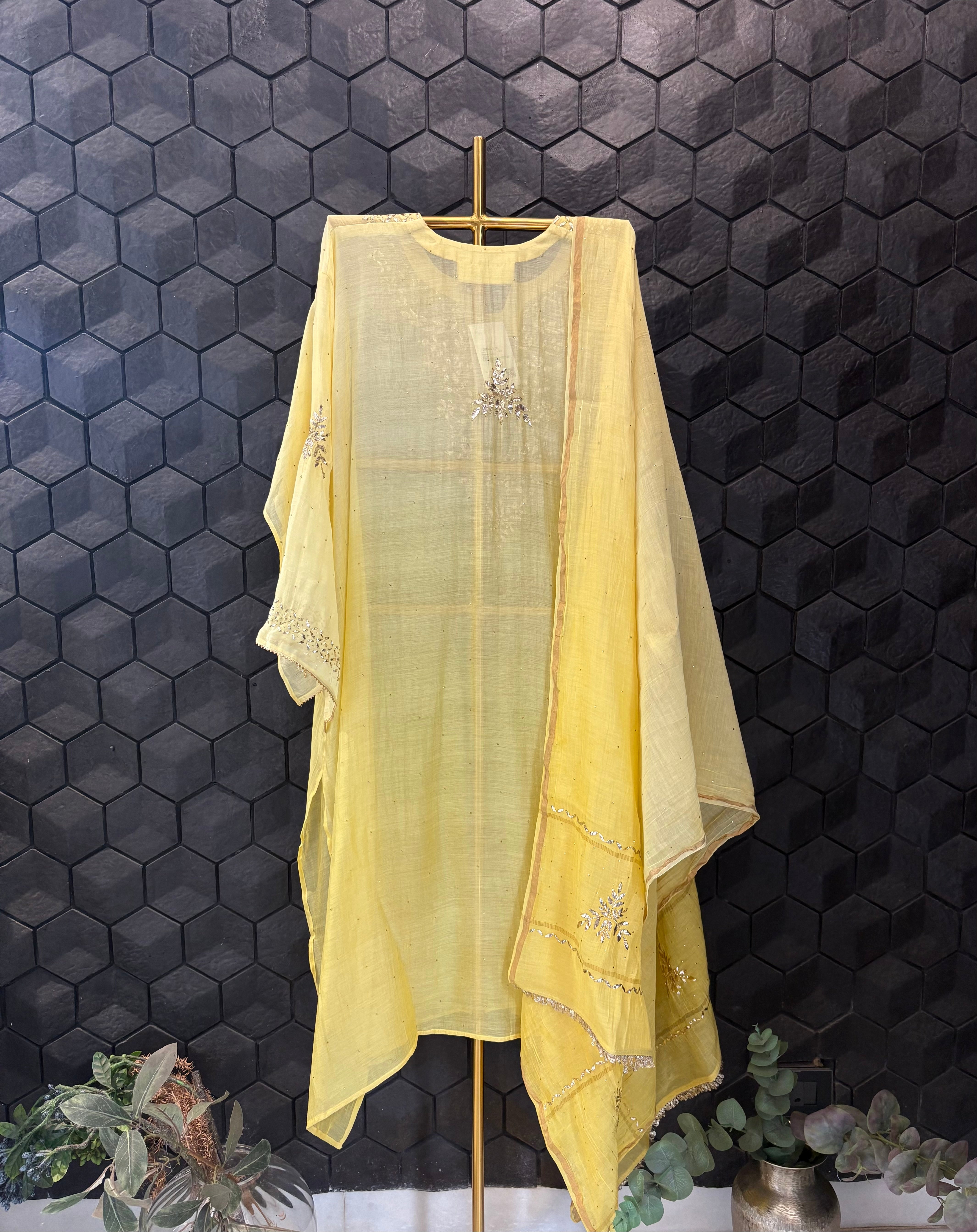 Yellow Mul Chanderi Mukaish Kurta Set