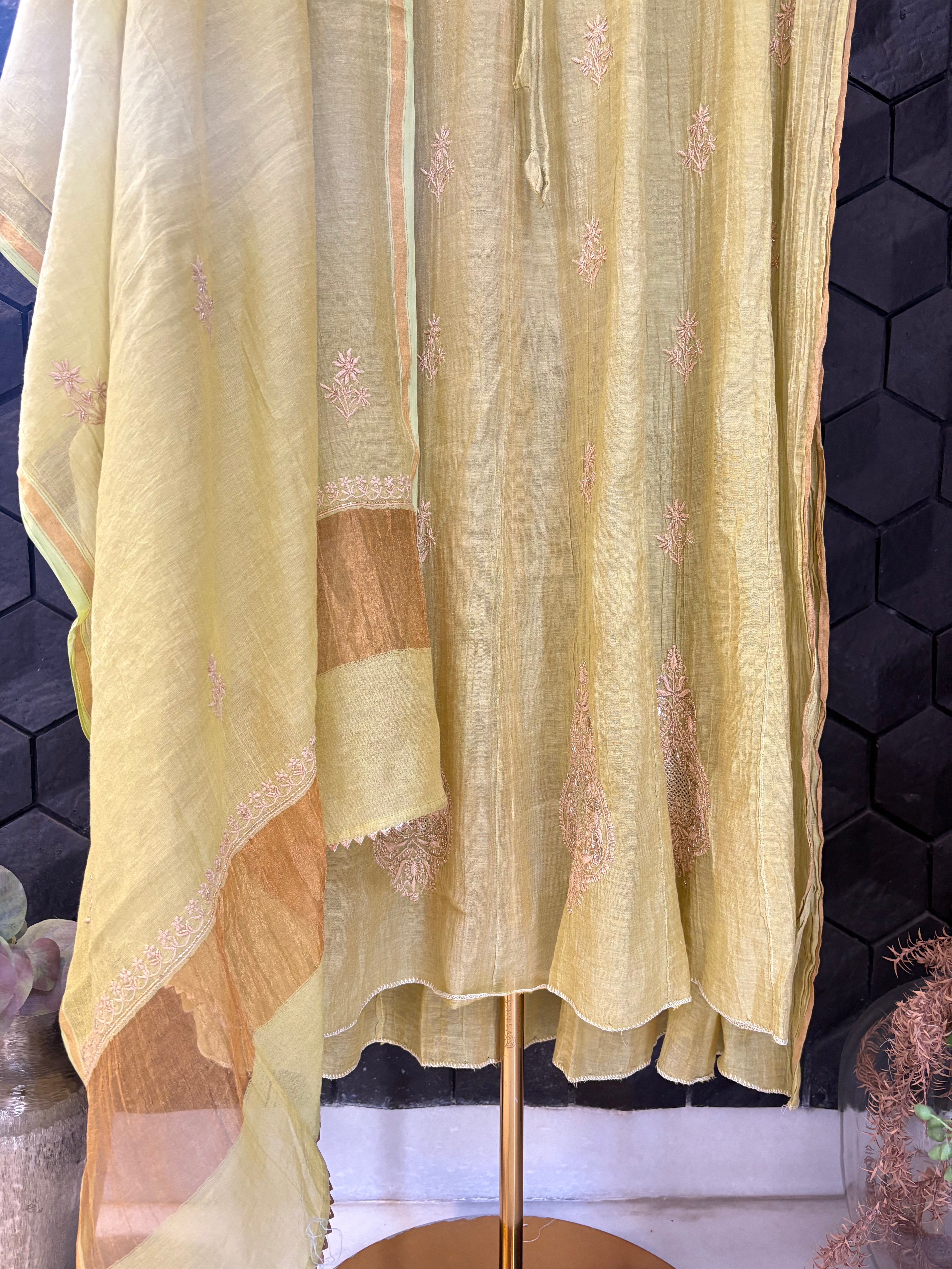 Green Chikankari Anarkali Set