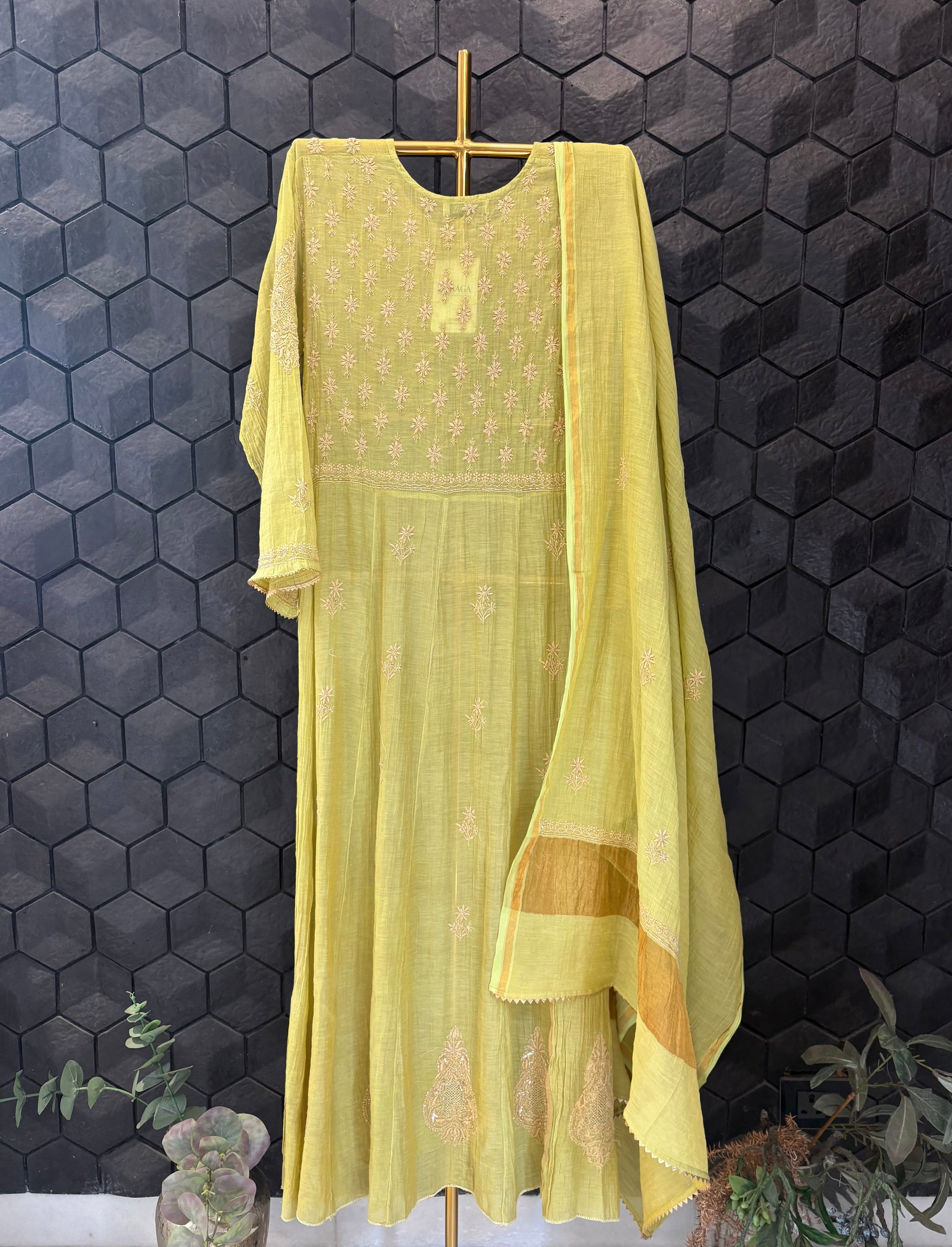 Green Chikankari Anarkali Set