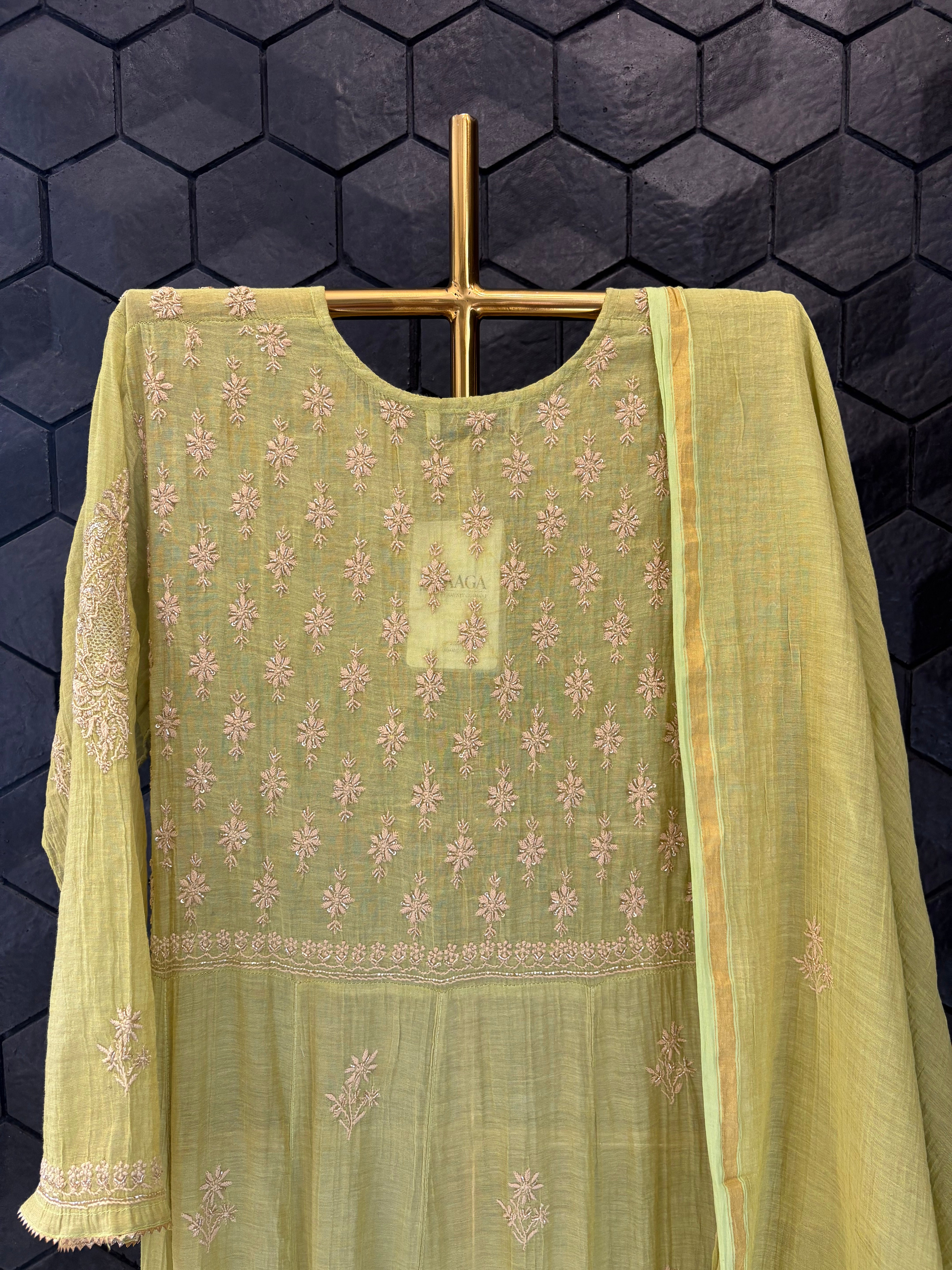 Green Chikankari Anarkali Set