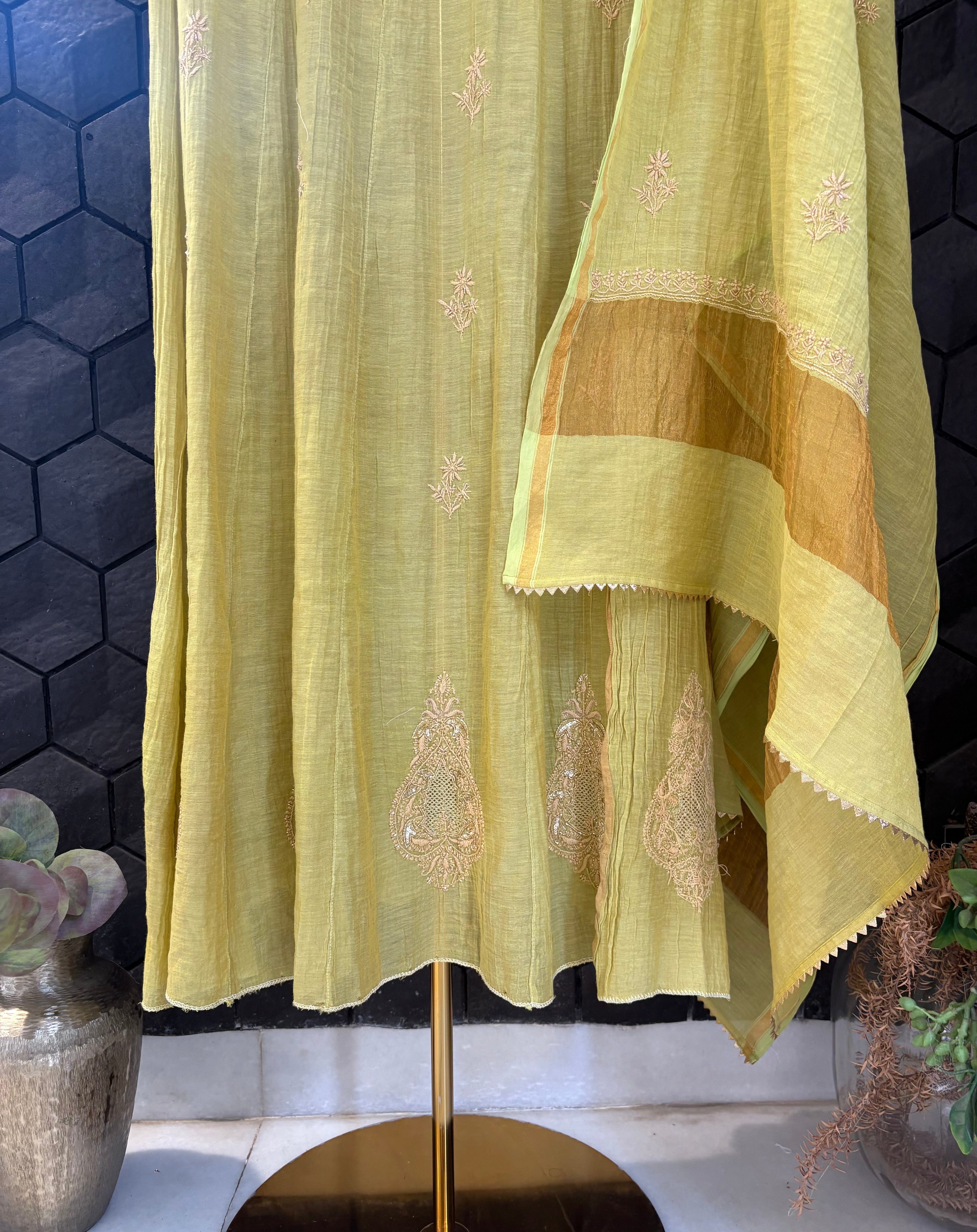 Green Chikankari Anarkali Set