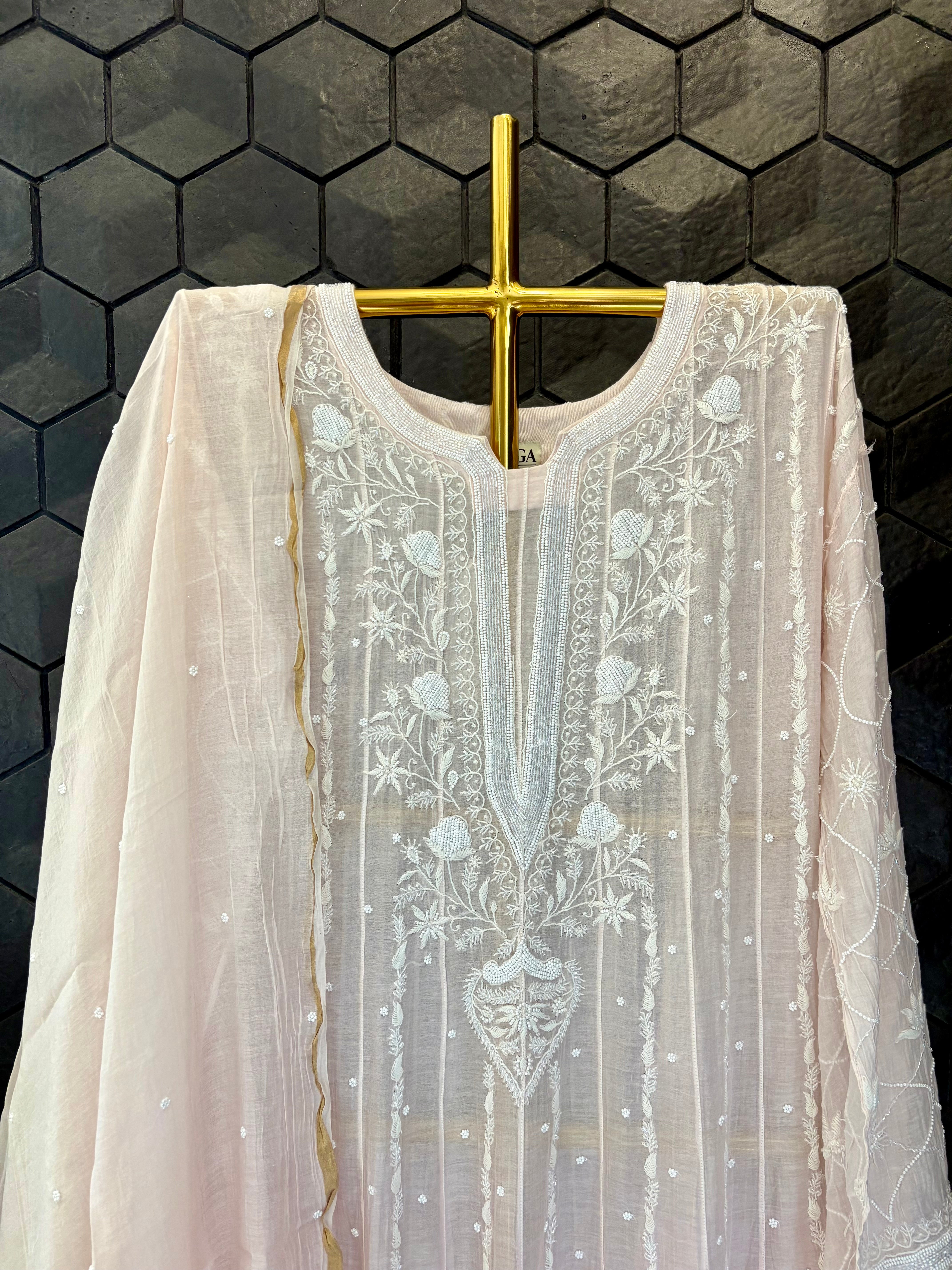 Pink Chikankari Anarkali Set