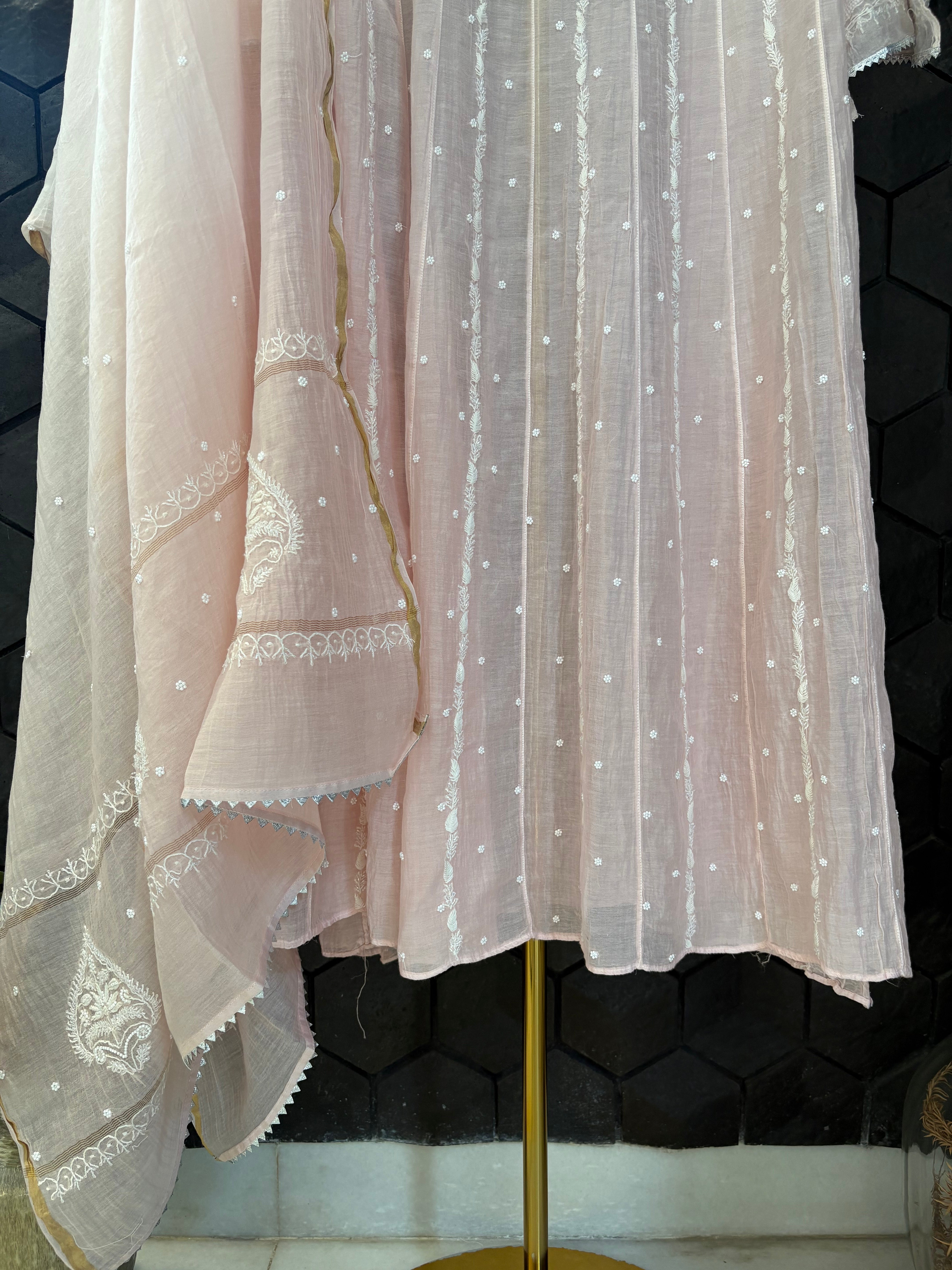 Pink Chikankari Anarkali Set