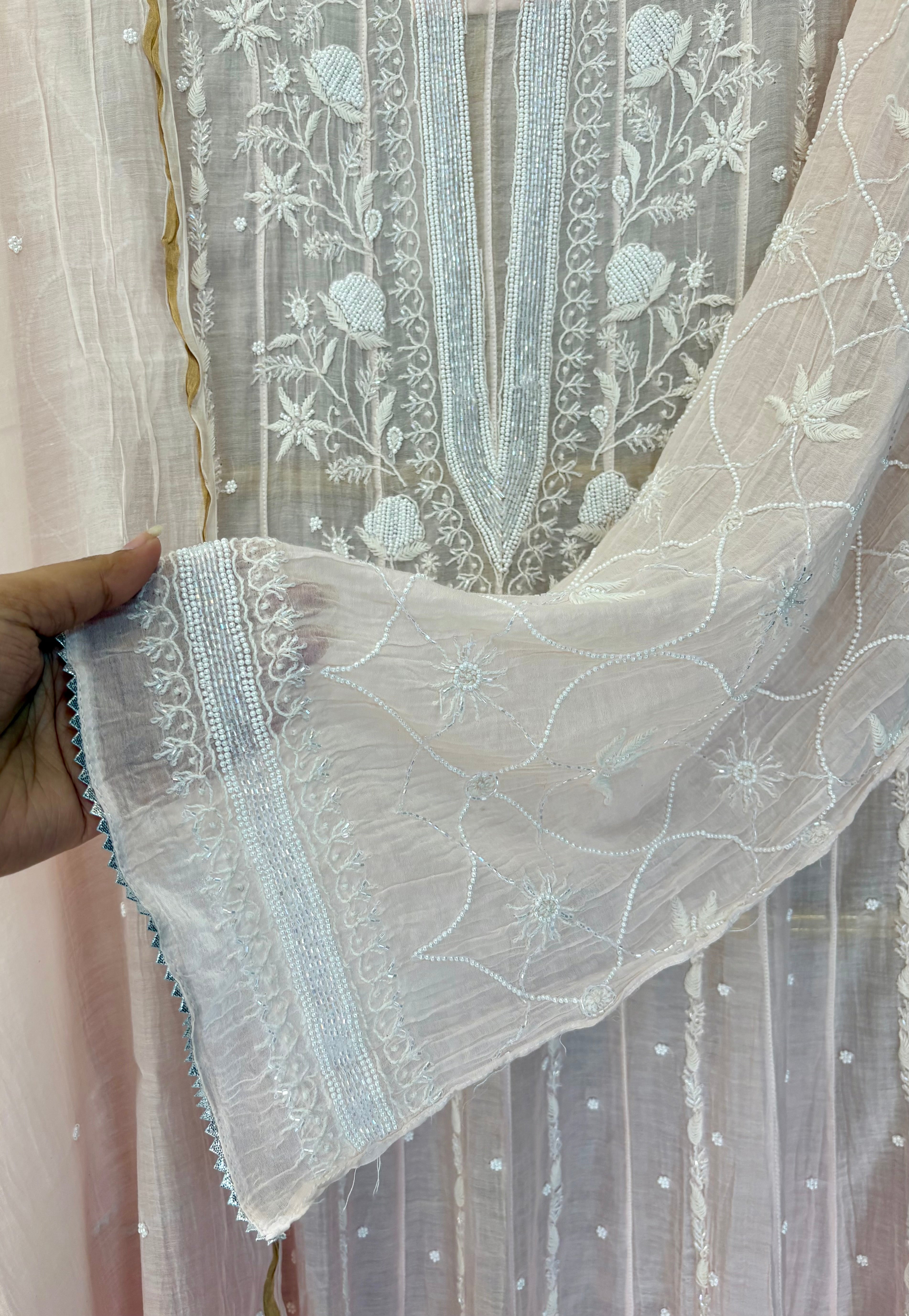 Pink Chikankari Anarkali Set