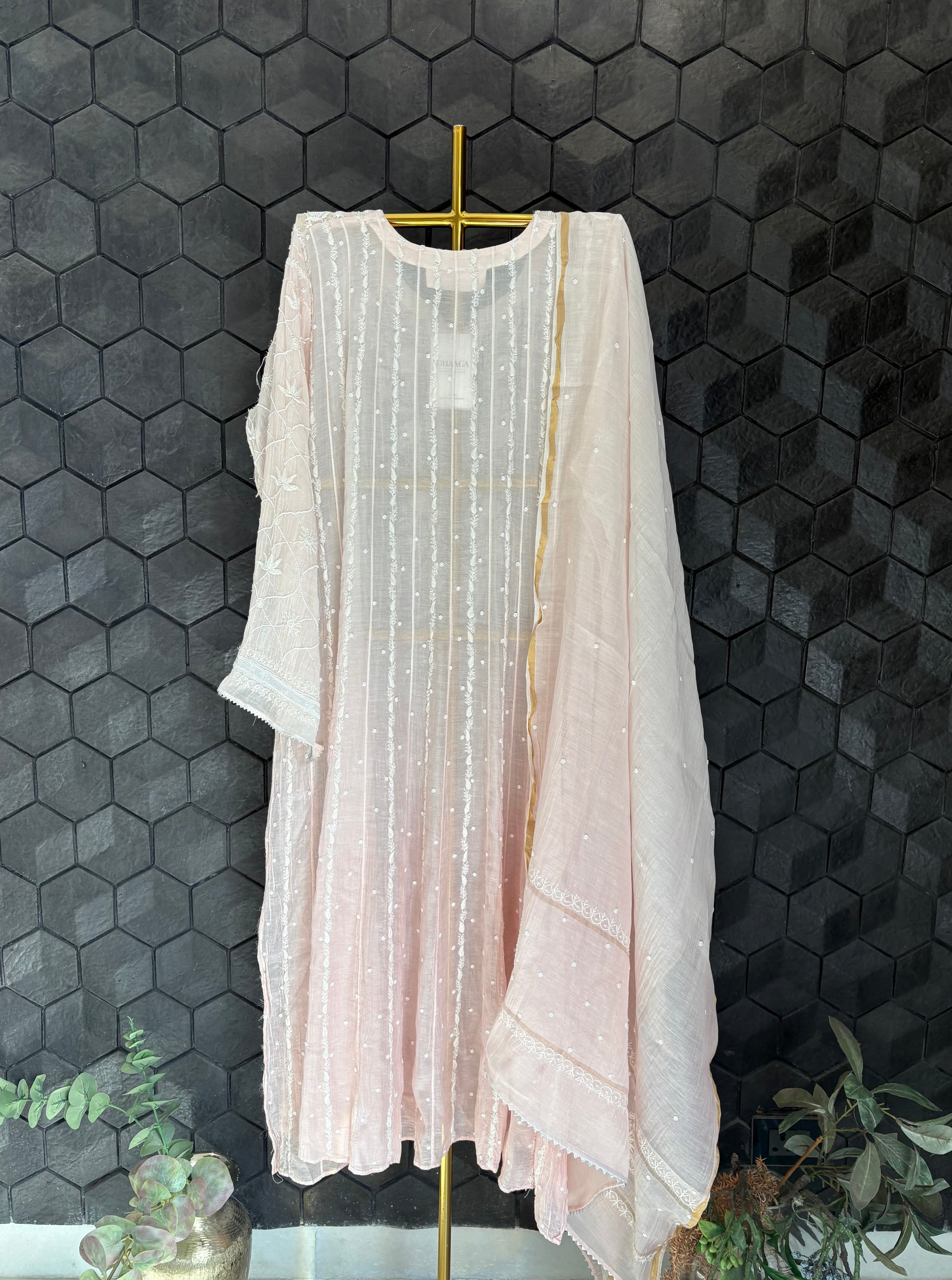 Pink Chikankari Anarkali Set