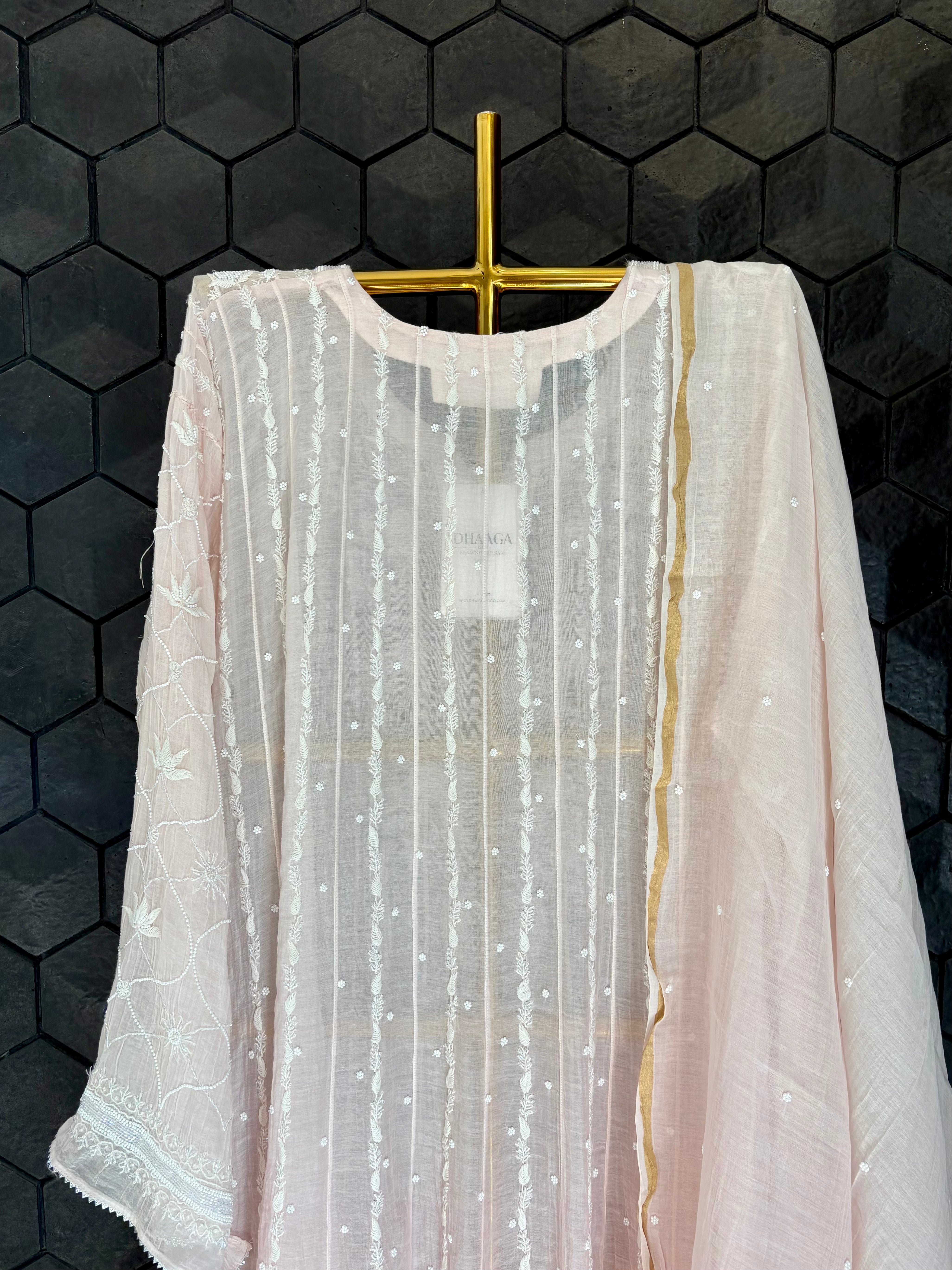 Pink Chikankari Anarkali Set