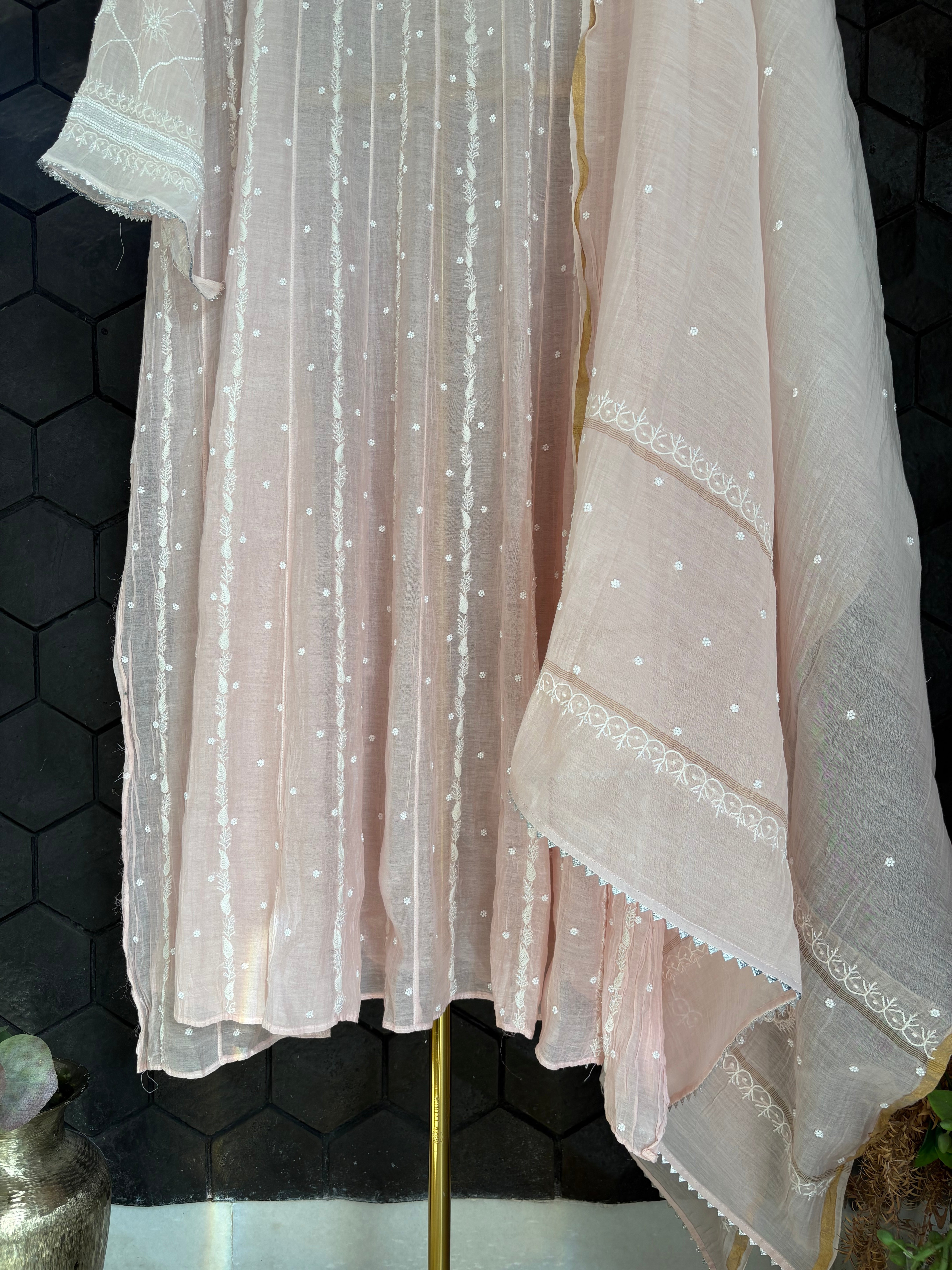 Pink Chikankari Anarkali Set