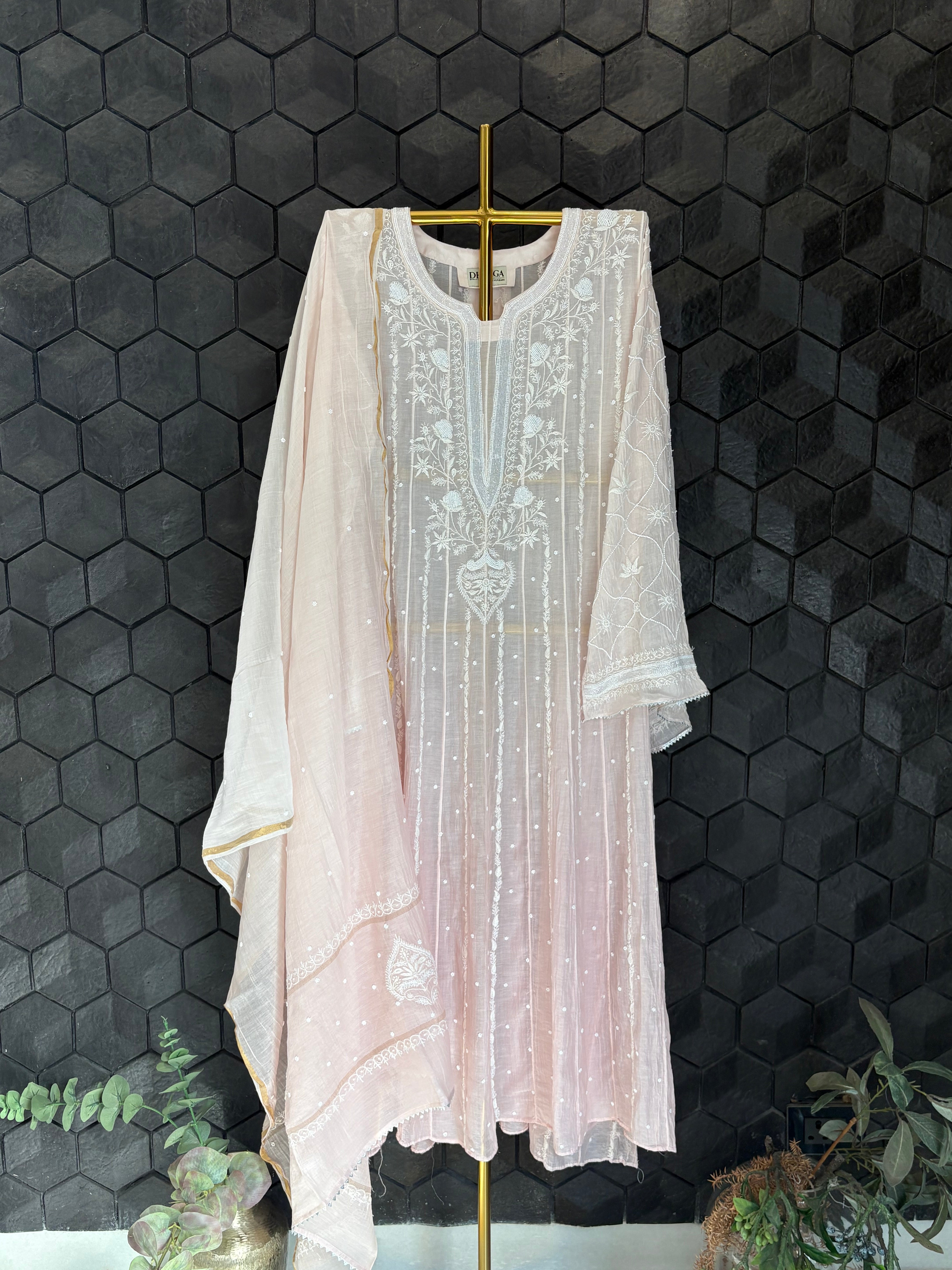 Pink Chikankari Anarkali Set