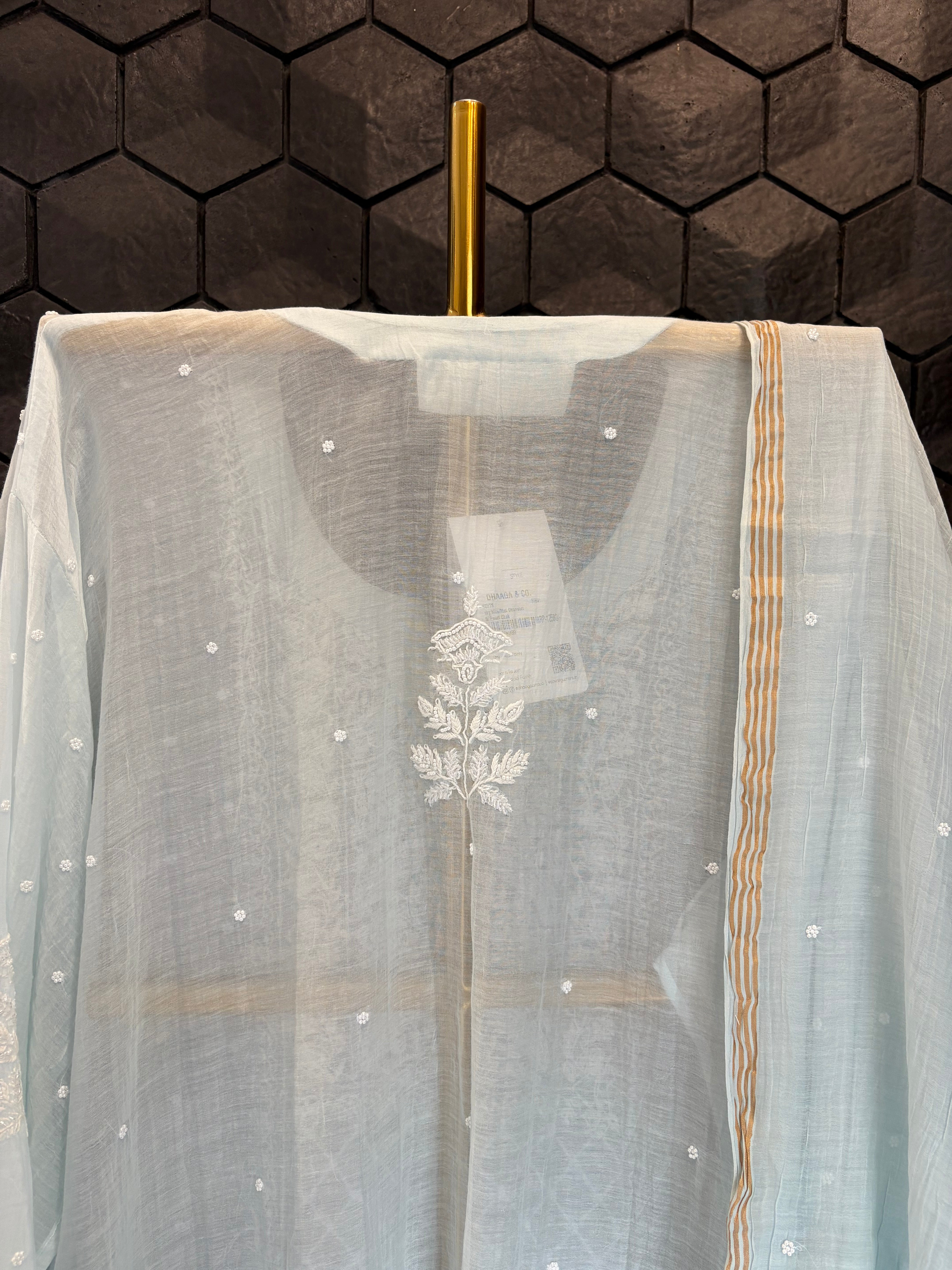Sky Blue Mul Chanderi Kurta Set