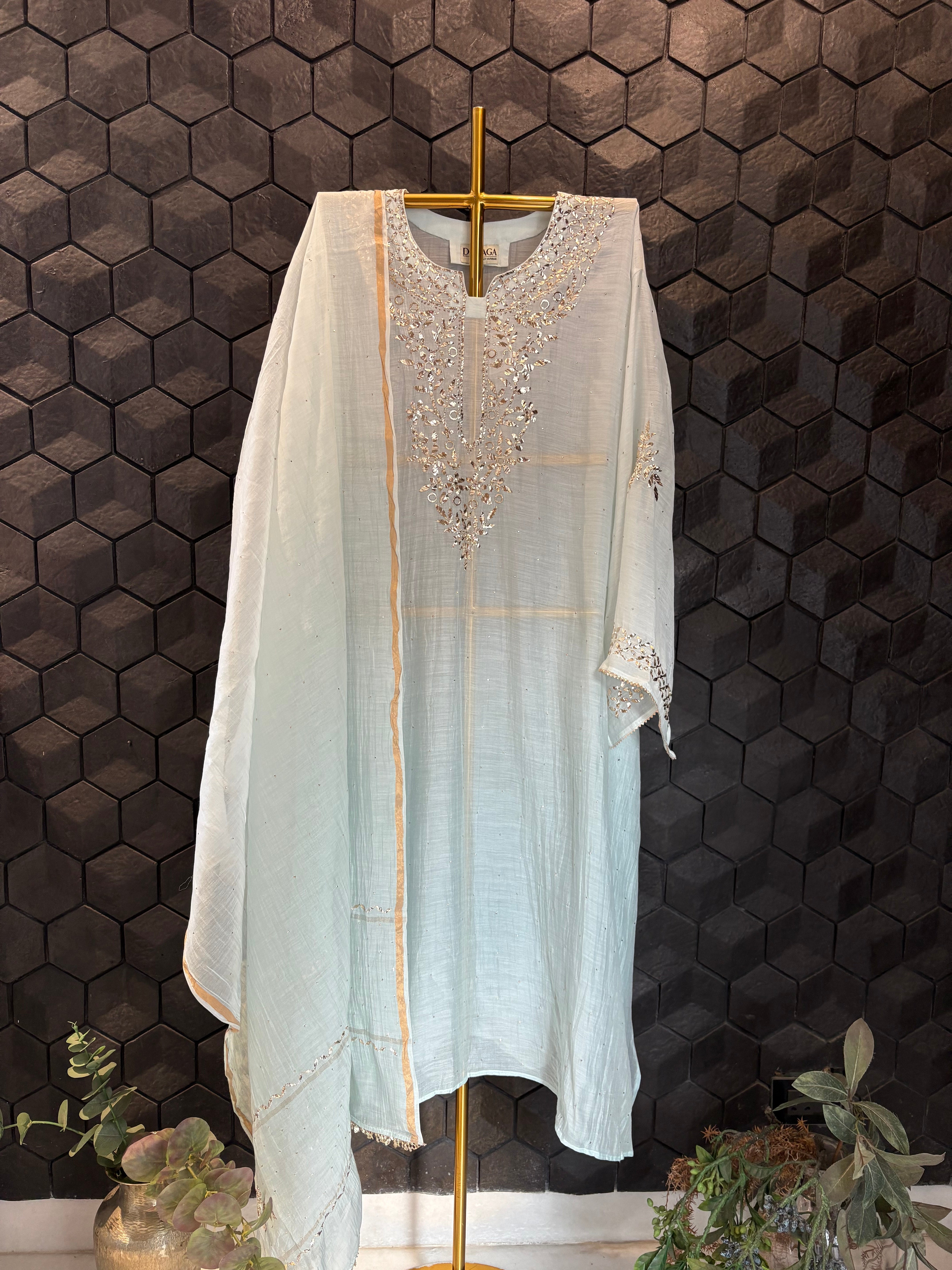 Blue Mul Chanderi Mukaish Kurta Set